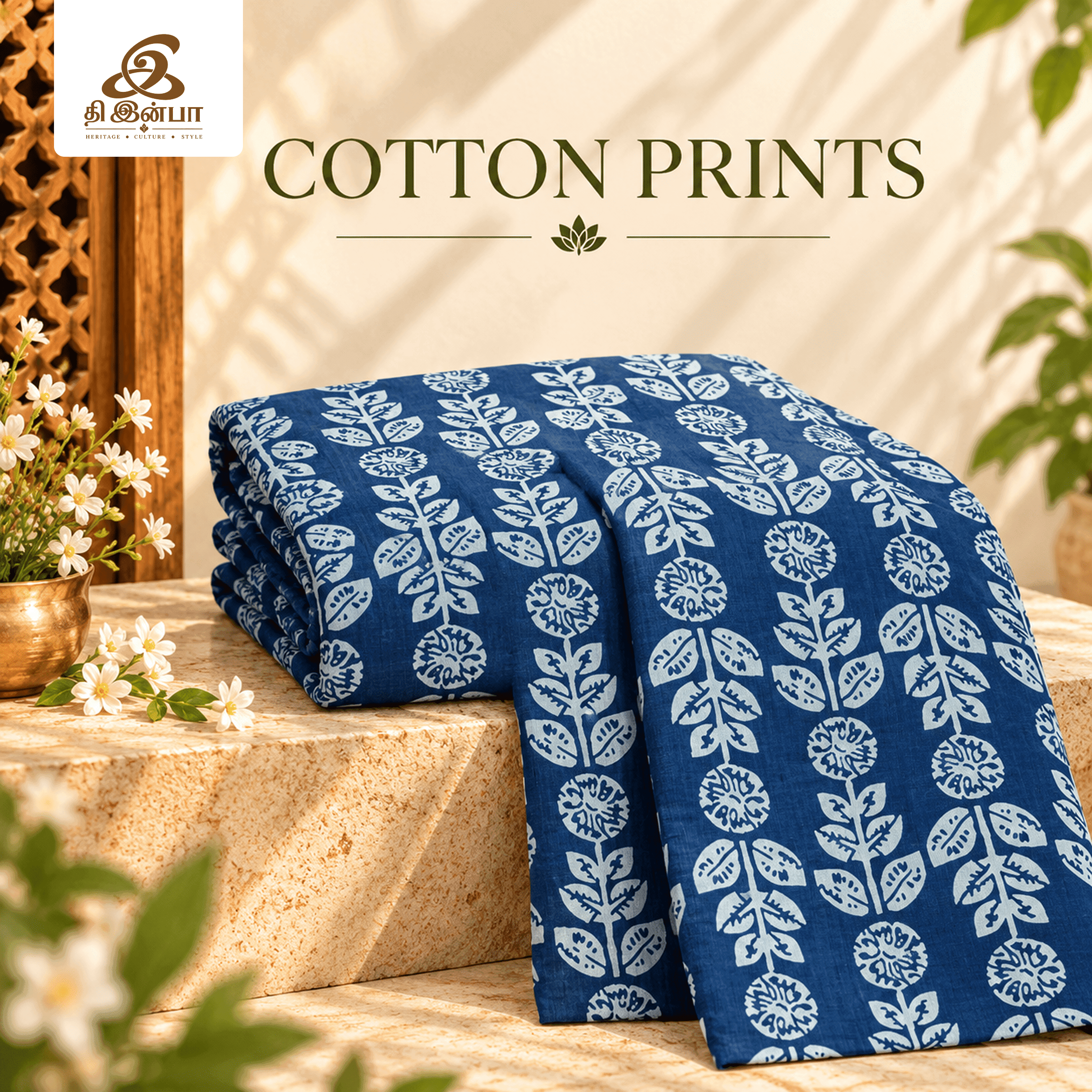 Blue Floral Cotton Fabric