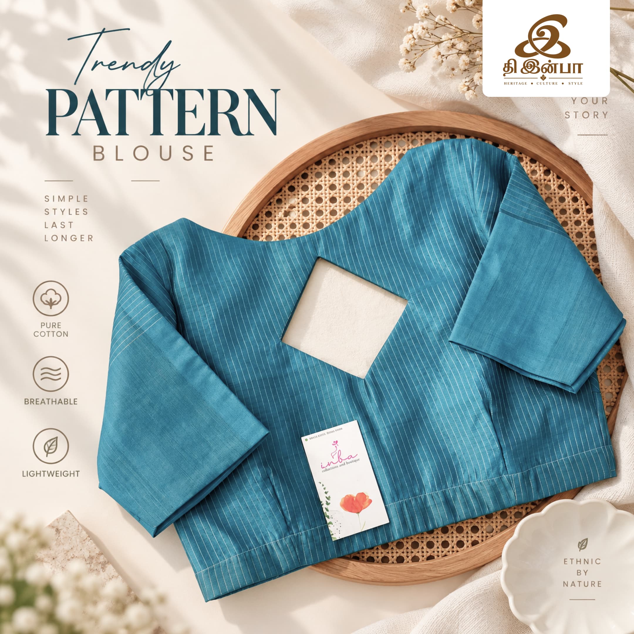 Teal Blue Geometric Cut-Out Blouse