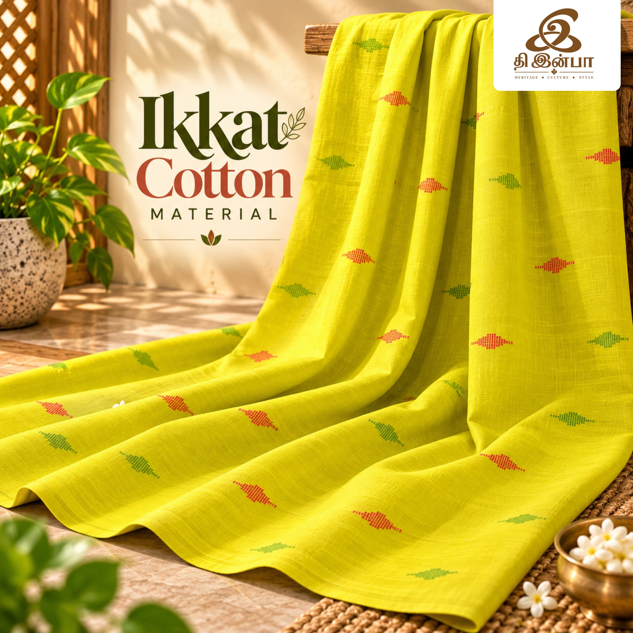 Lime Yellow Ikkat Cotton