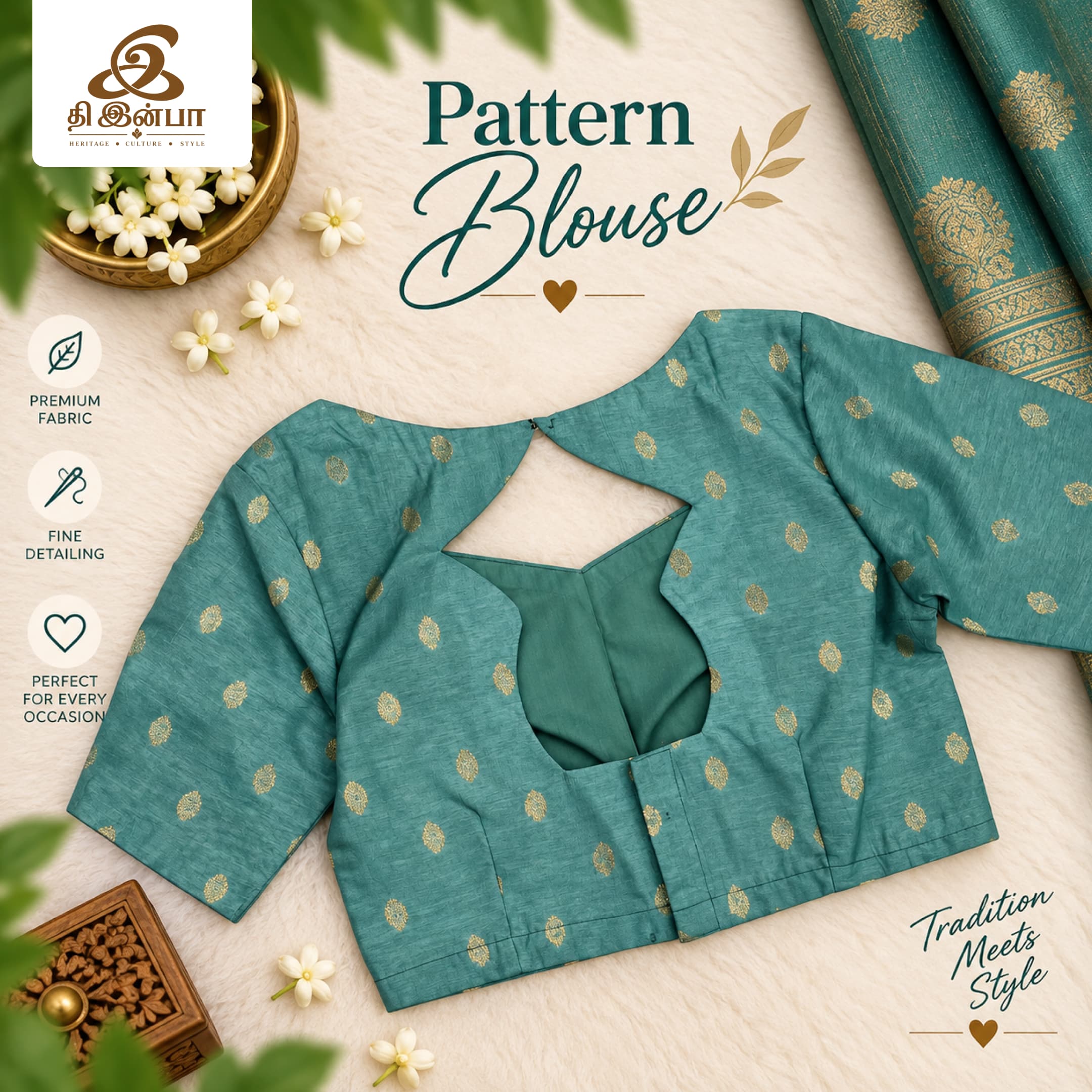 Teal Blue Floral Pattern Blouse