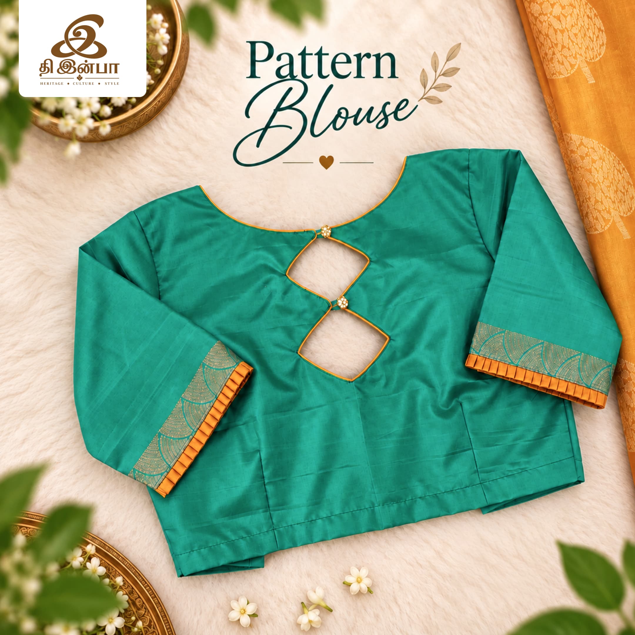 Teal Green Cut-Out Pattern Blouse