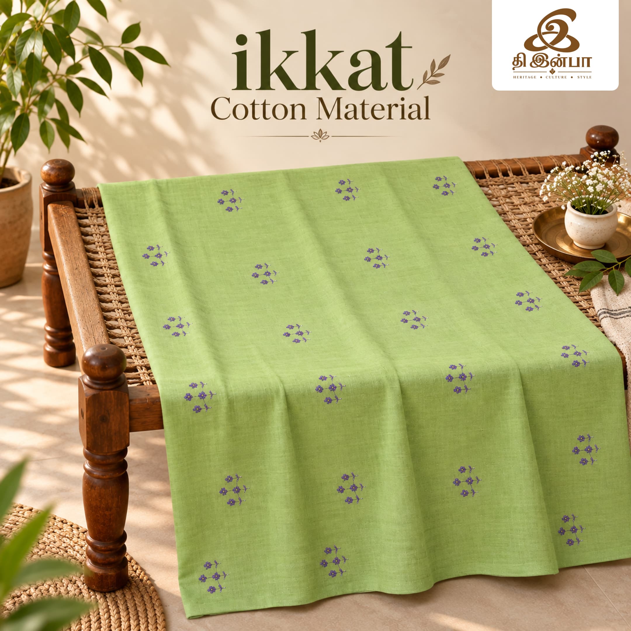 Pistachio Green Ikkat Cotton