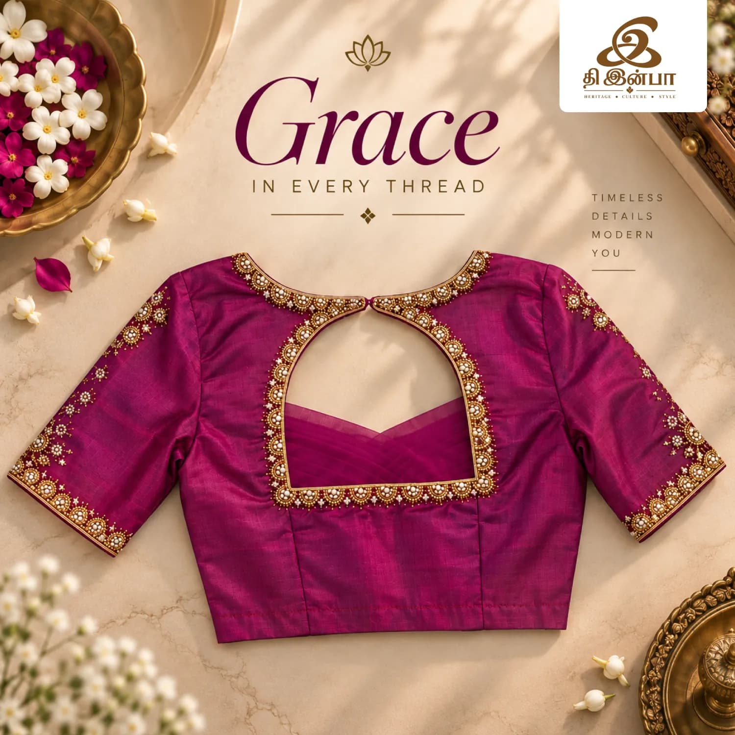 Magenta Gold Embroidery Blouse