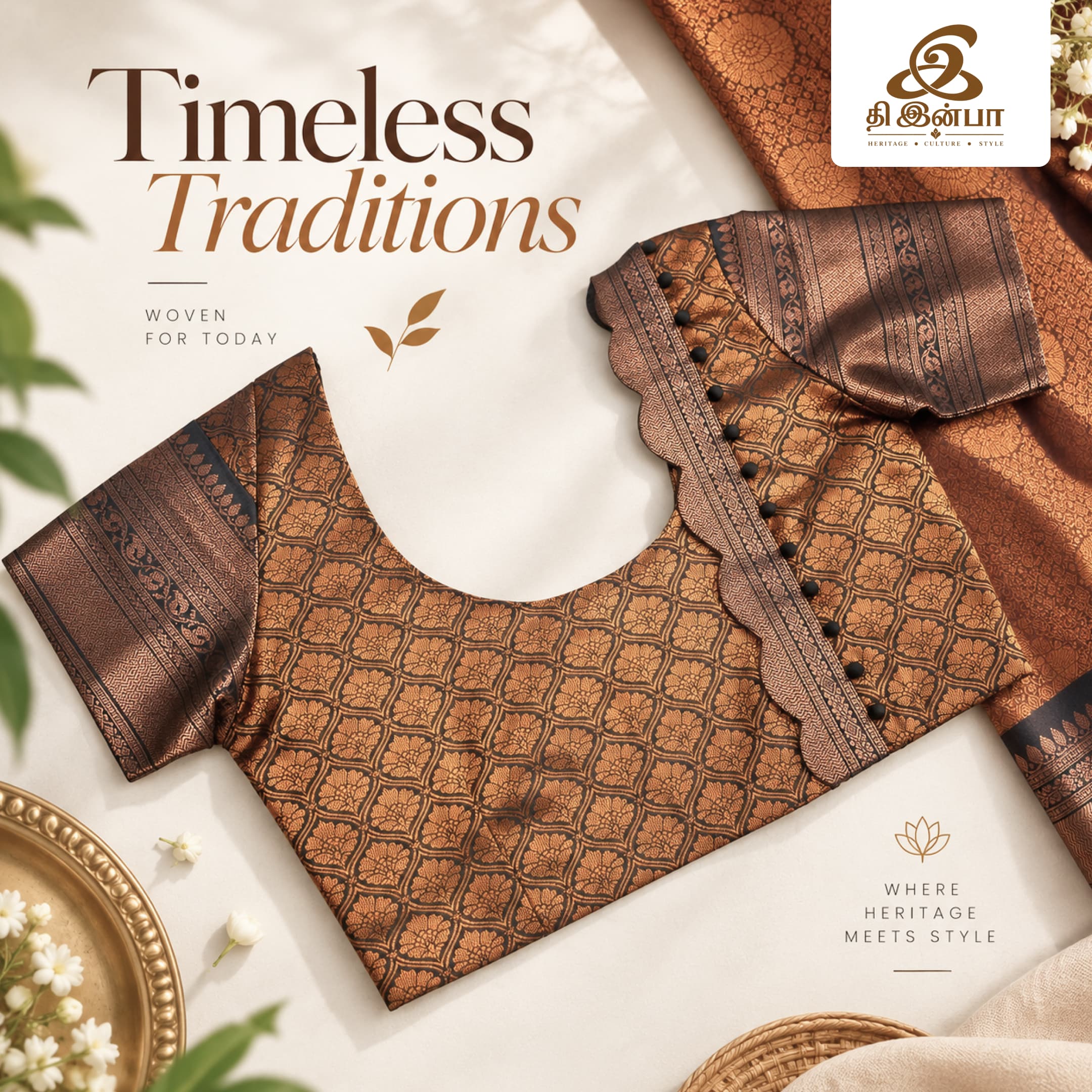 Brown & Gold Traditional Pattern Blouse
