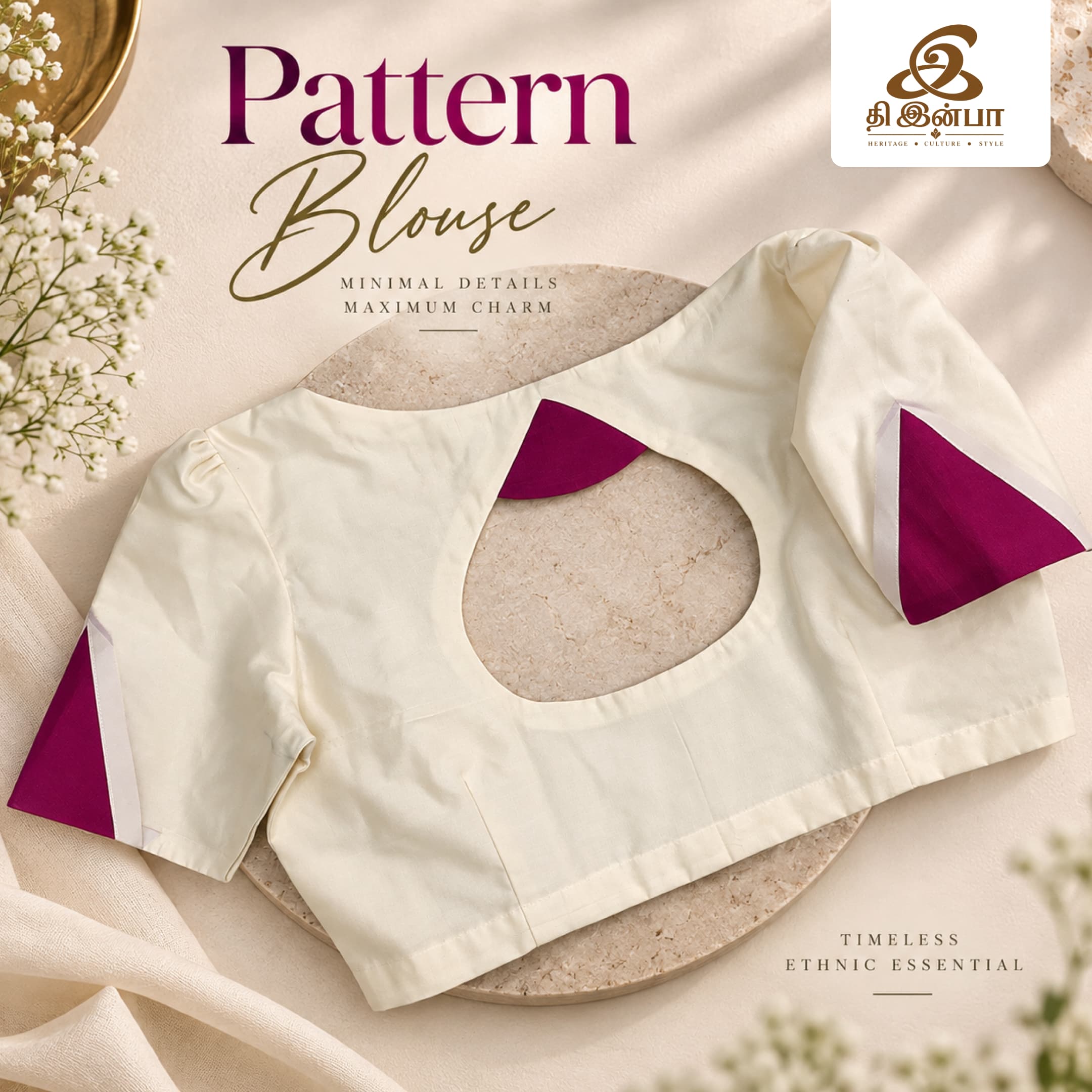 Ivory & Magenta Cut-Out Blouse