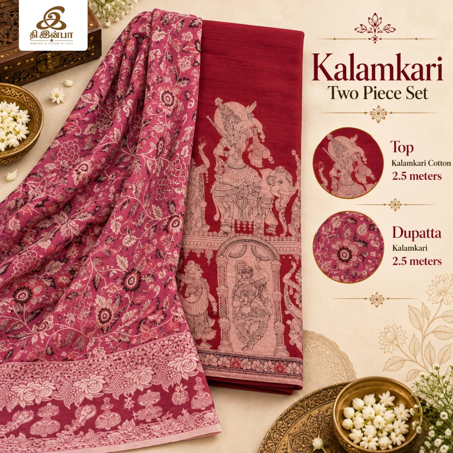 Pink & Burgundy Kalamkari Two-Piece Set