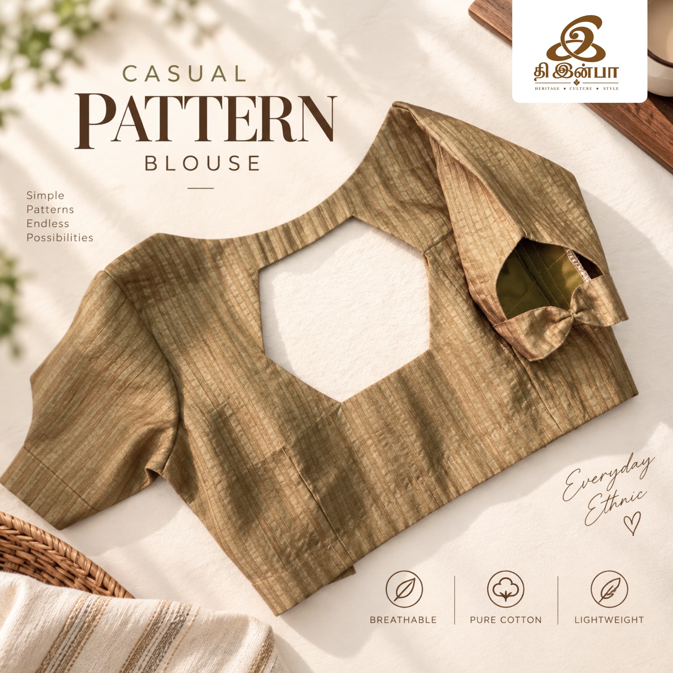 Beige Casual Pattern Blouse