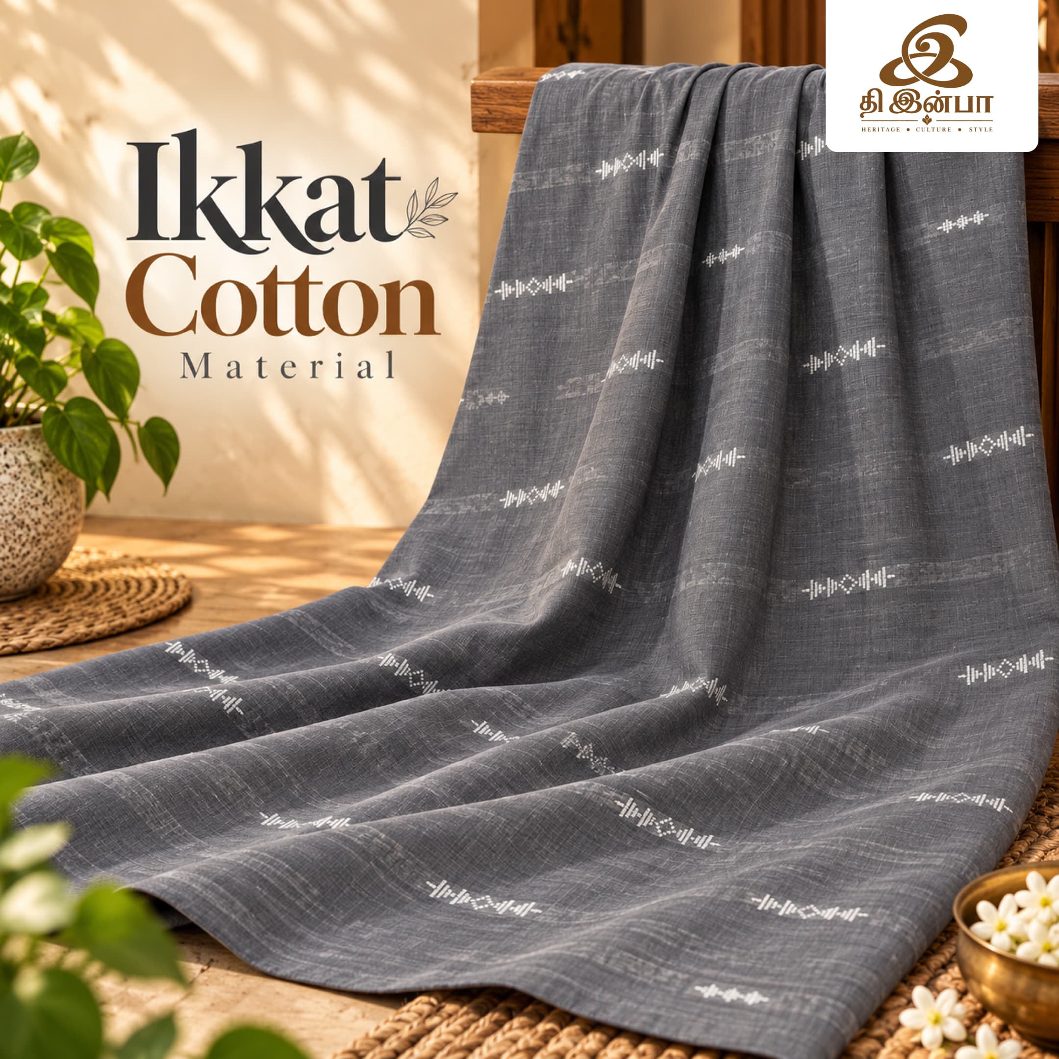 Grey Ikkat Cotton (Per Meter)