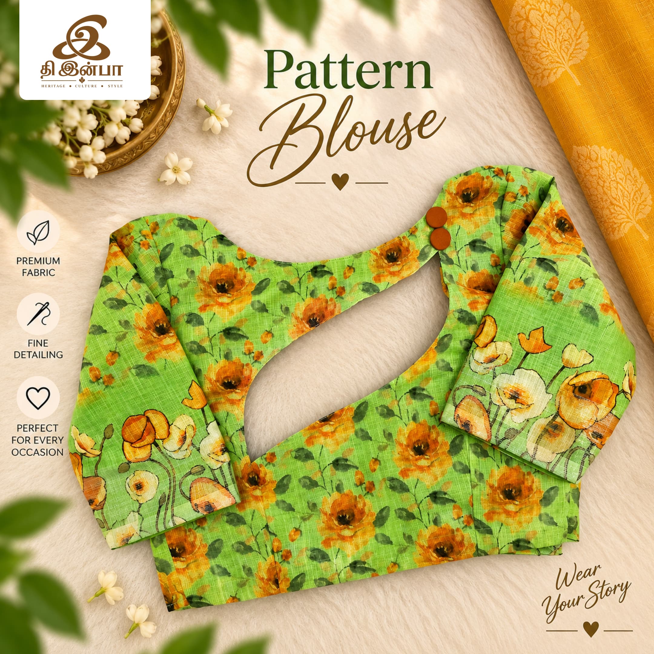 Green Floral Pattern Blouse
