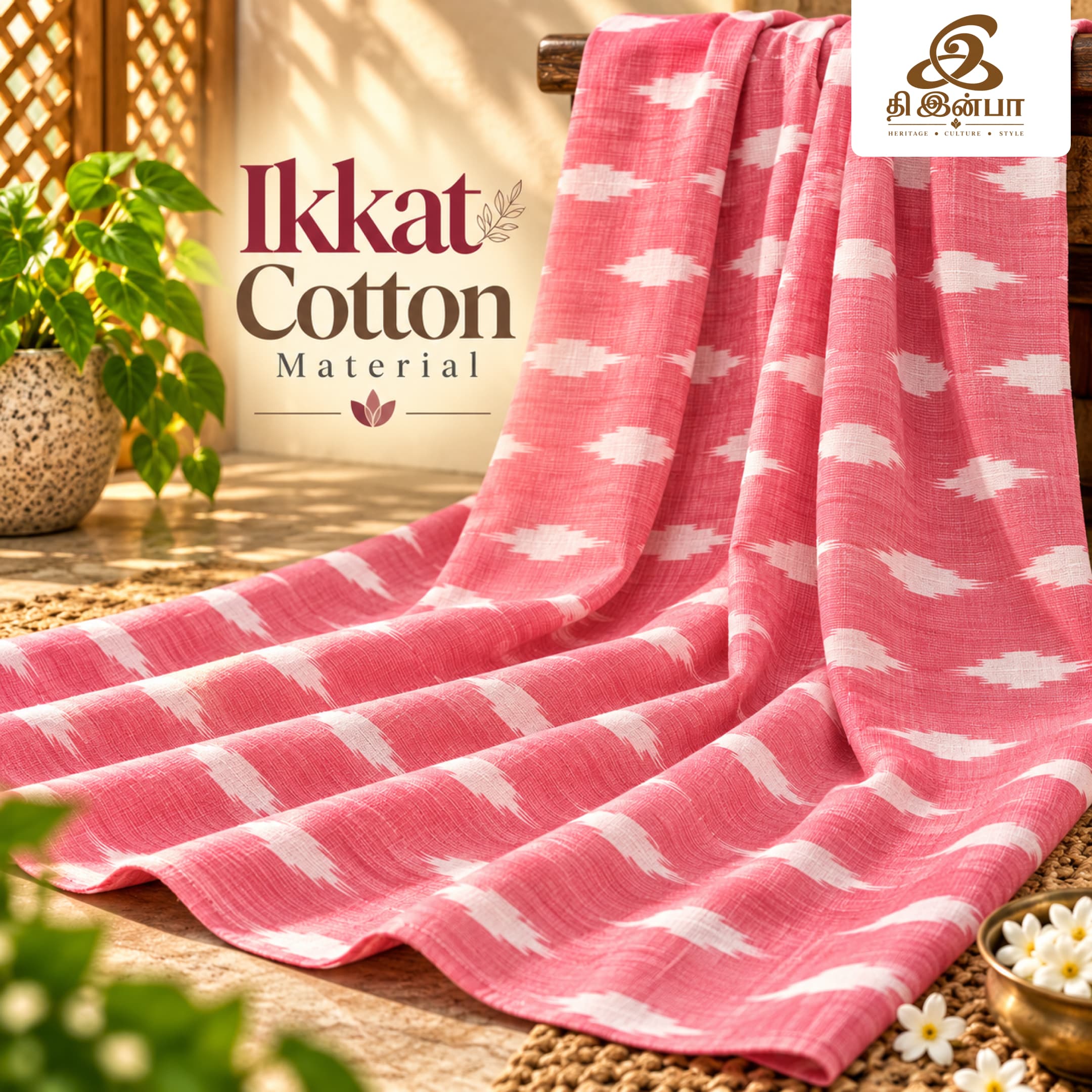Coral Pink Ikkat Cotton