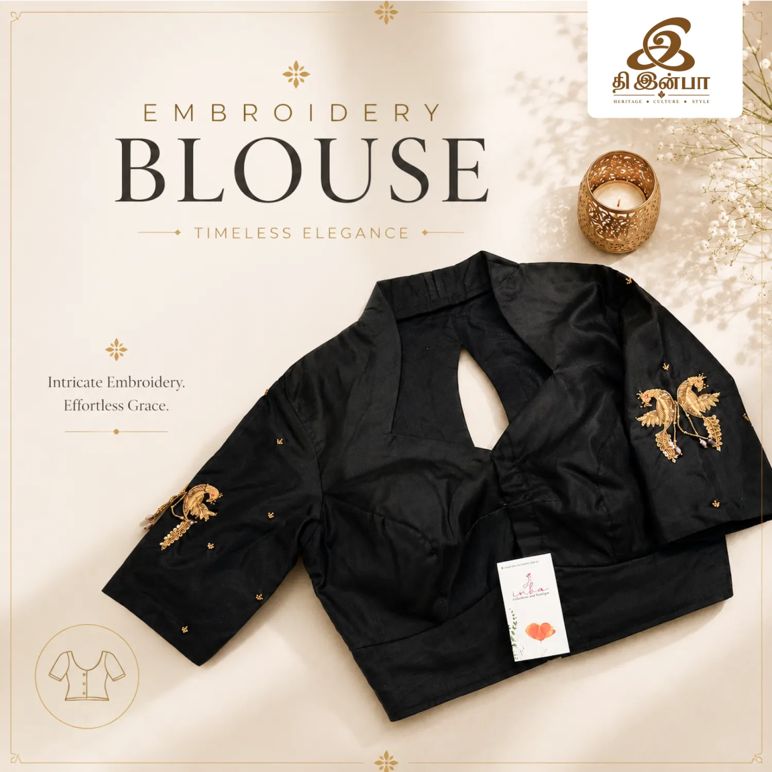 Black Floral Embroidery Blouse