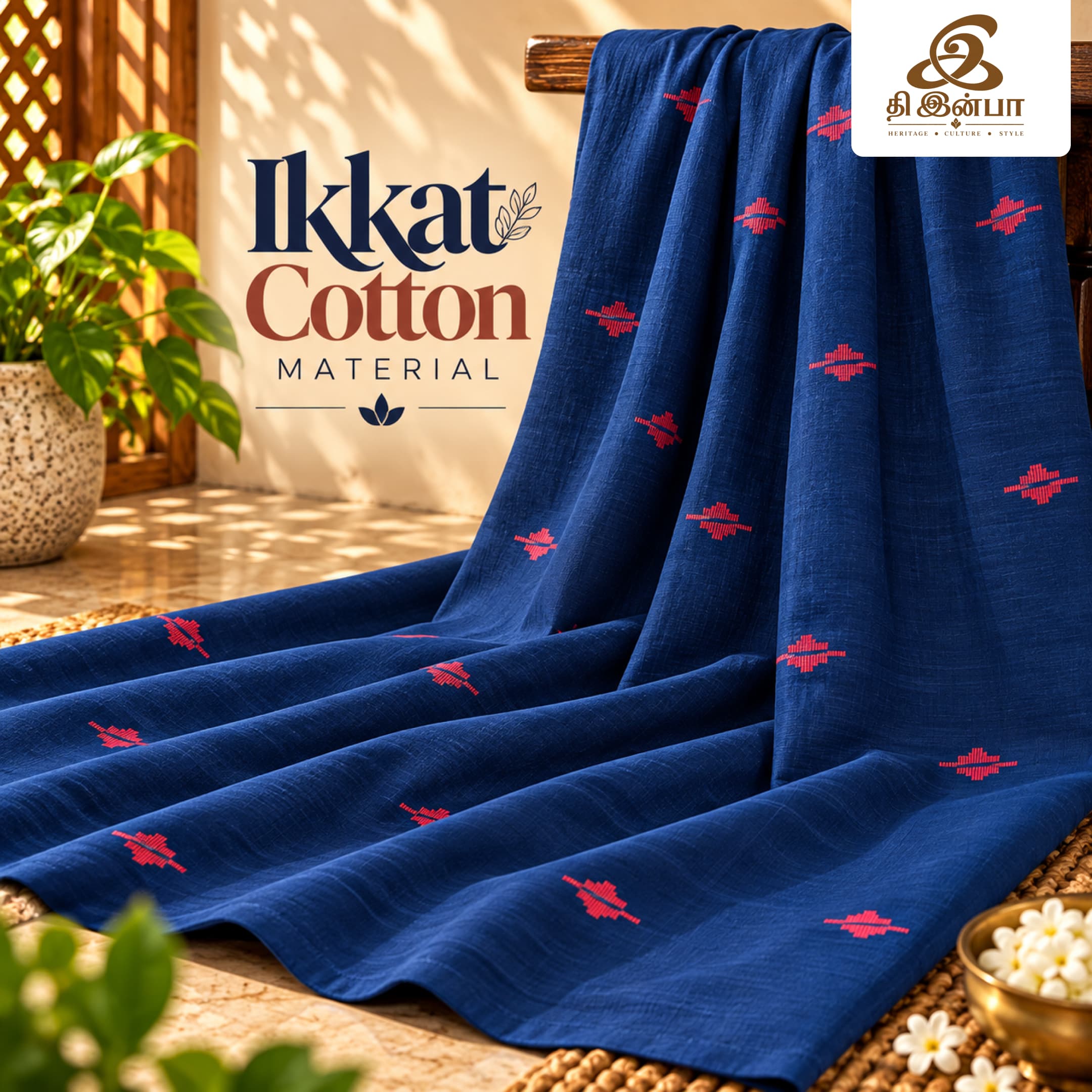 Royal Blue Ikkat Cotton (Per Meter)