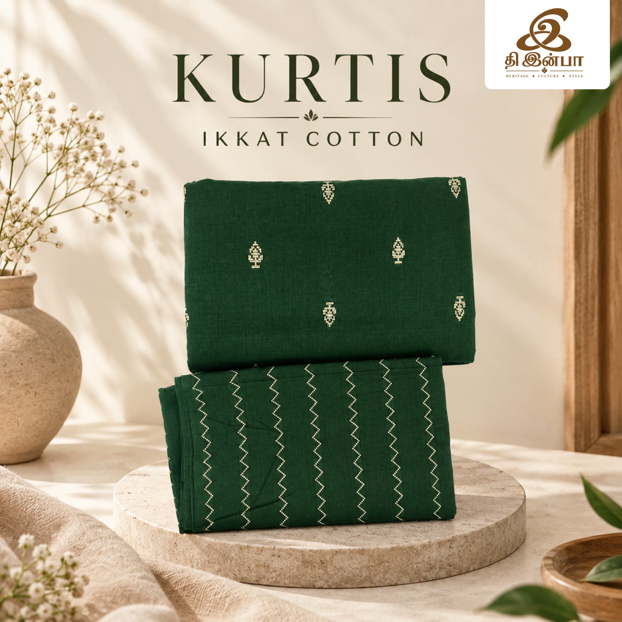 Emerald Green Ikkat Cotton Kurti