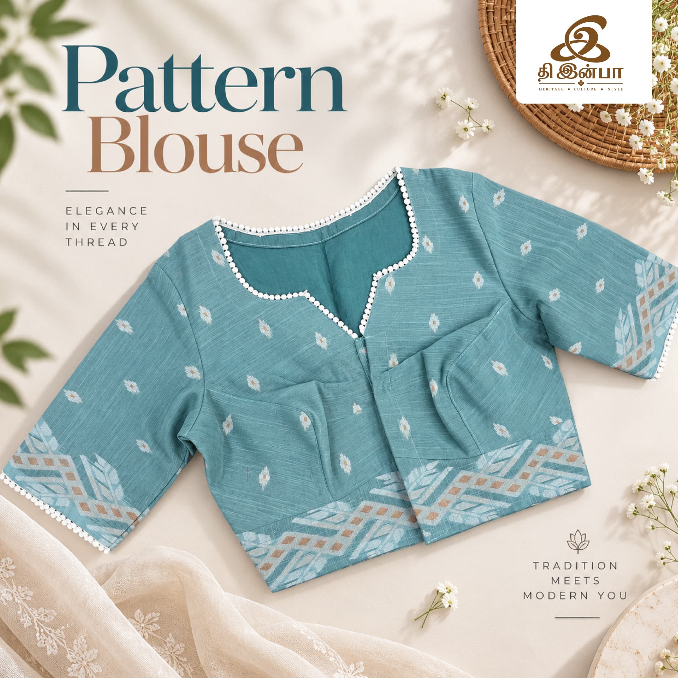Sky Blue Floral Pattern Blouse