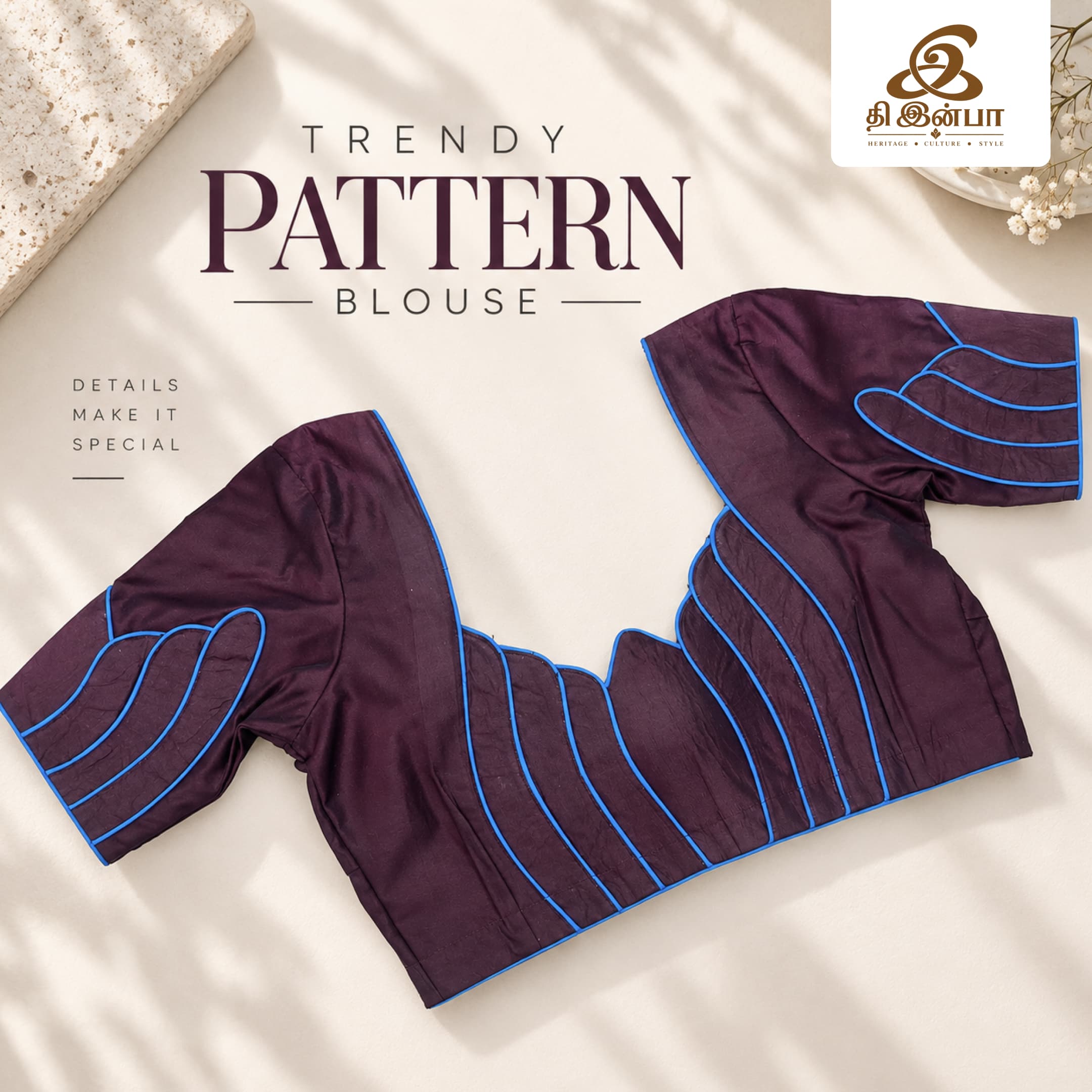 Wine Blue-Accent Pattern Blouse