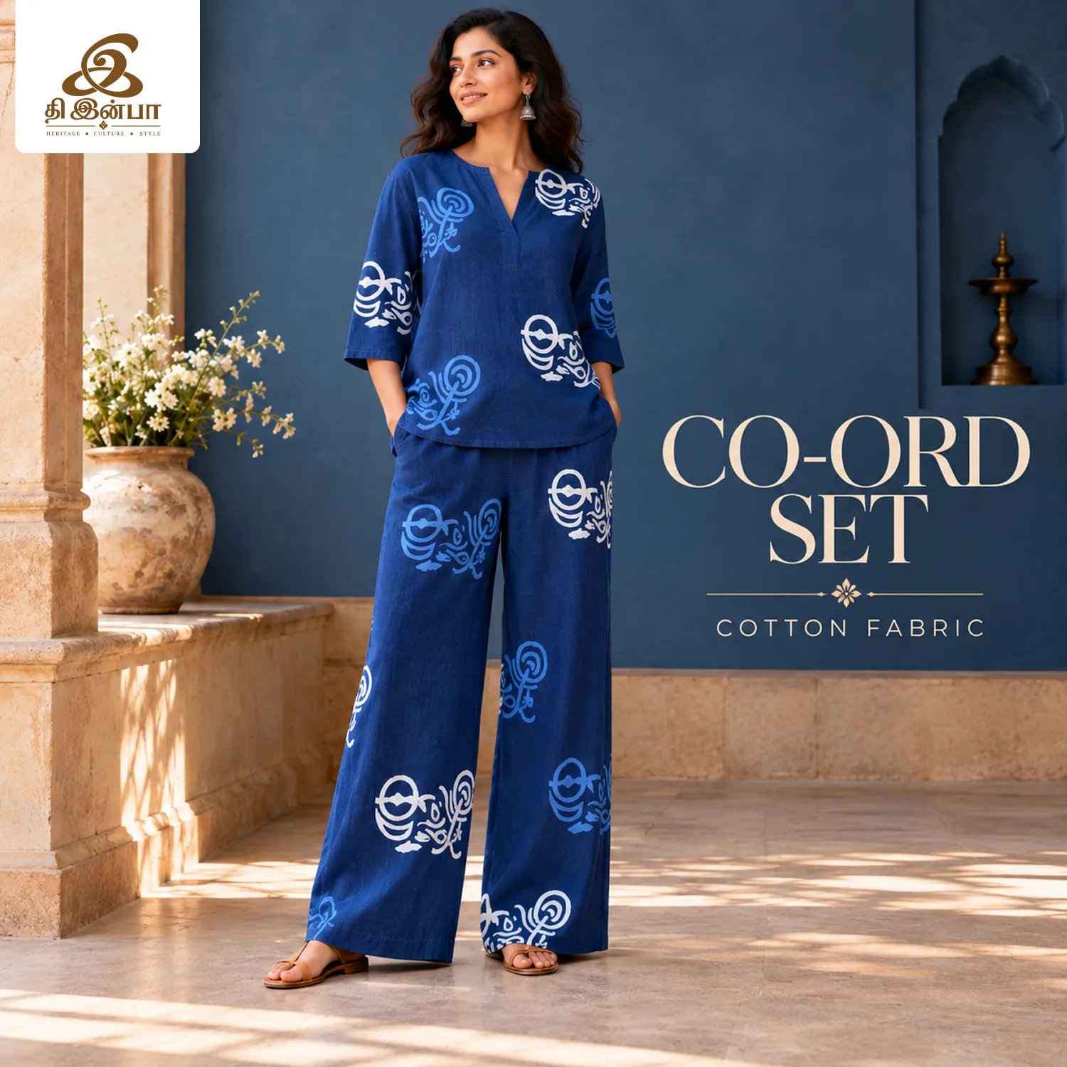 Navy Blue Printed Cotton Co-Ord Set
