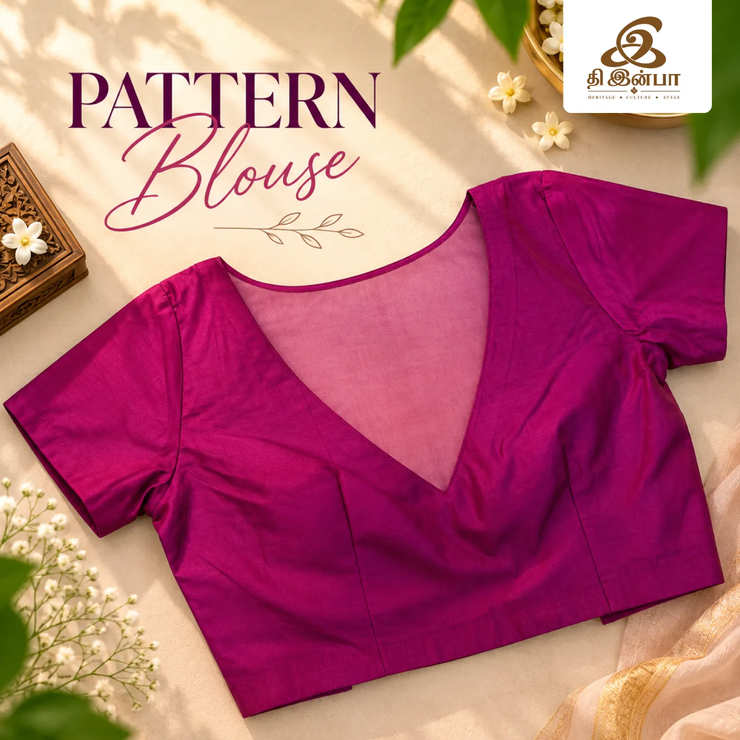 Magenta V-Neck Pattern Blouse