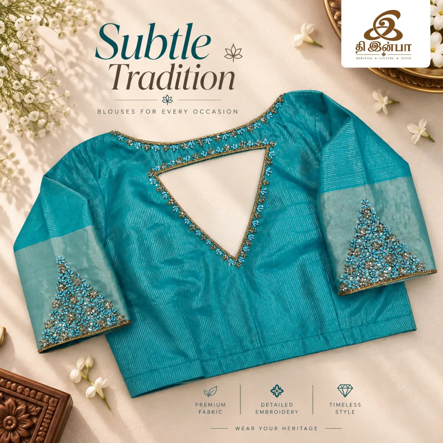 Turquoise Blue Embroidery Blouse