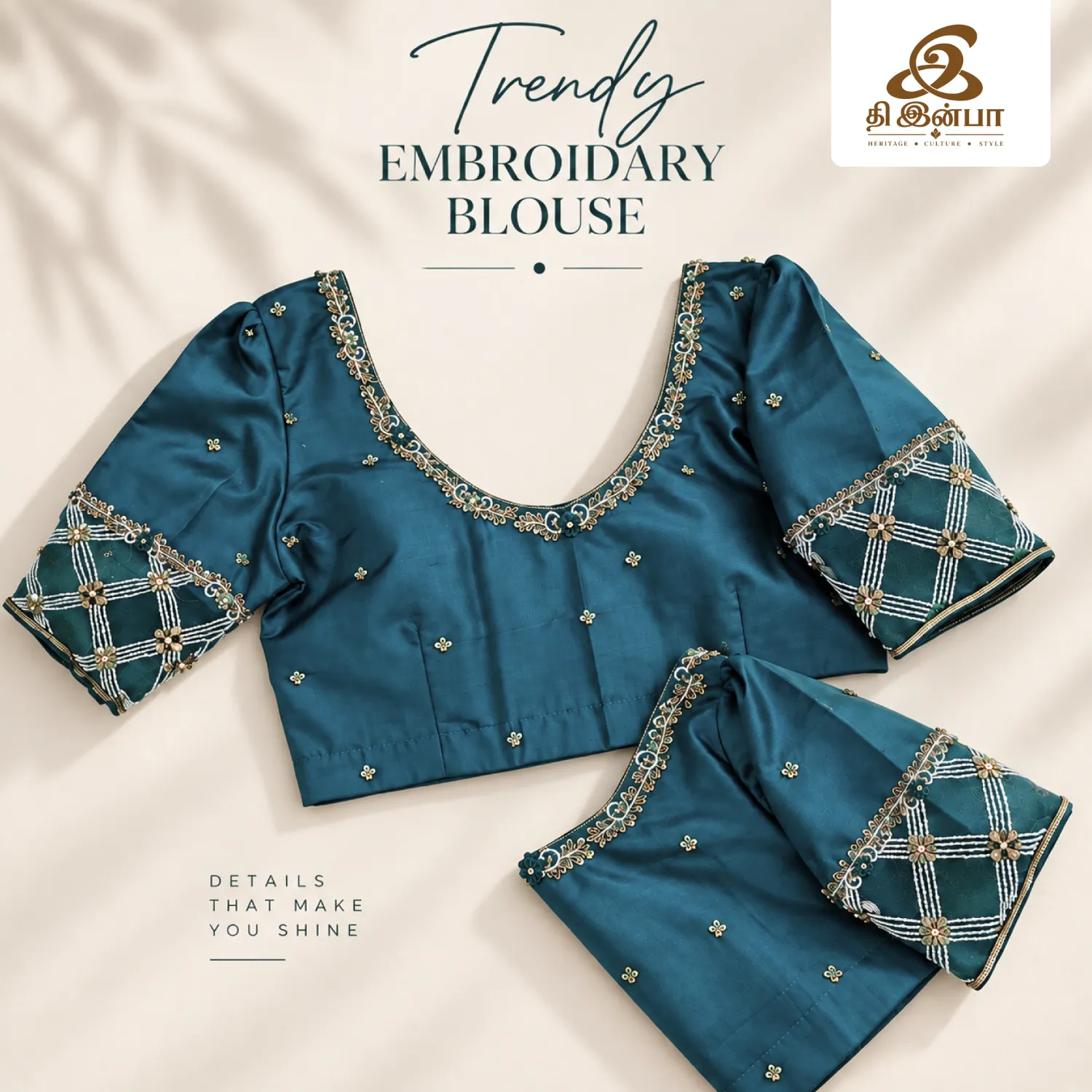 Teal Blue Embroidery Blouse