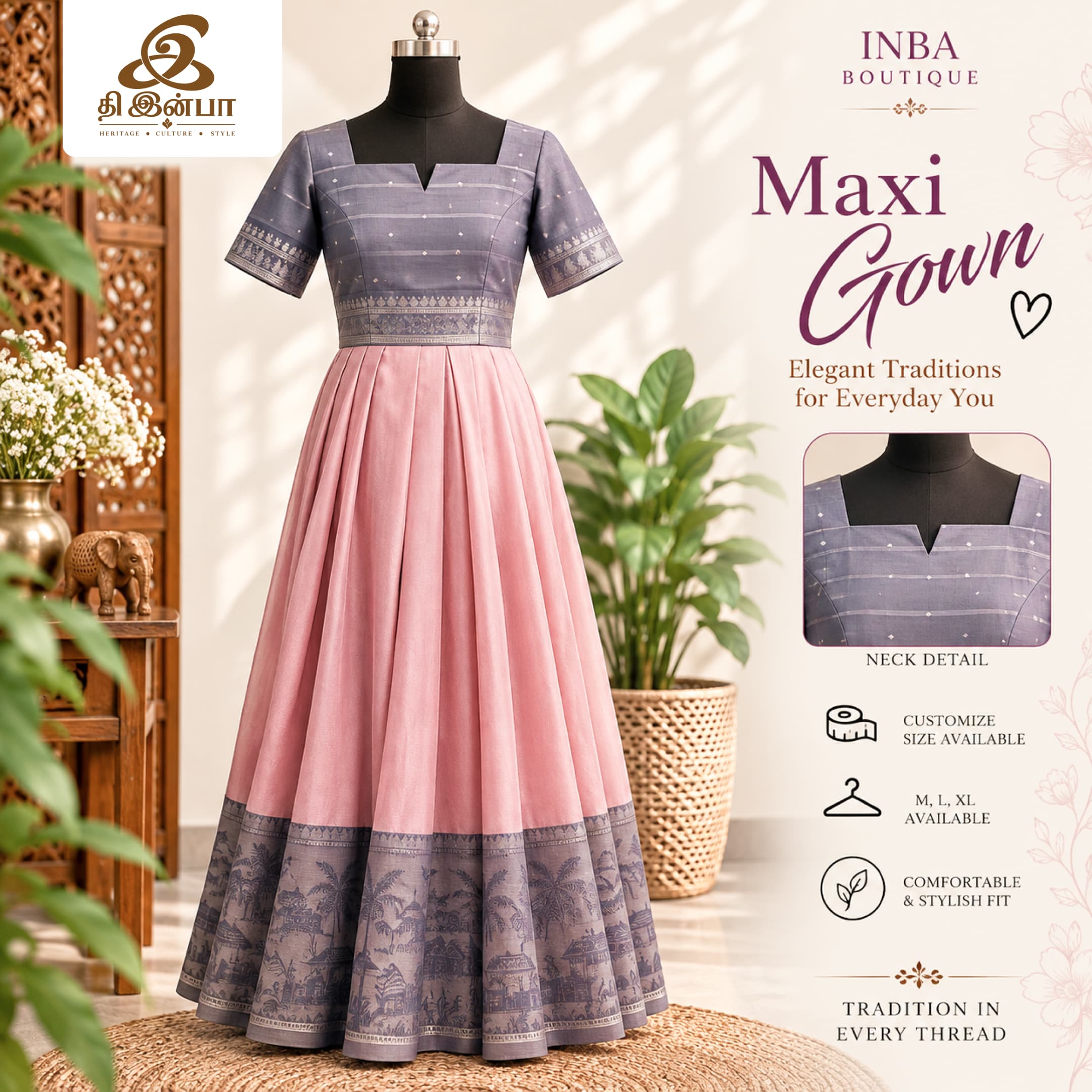 Blush Pink & Grey Maxi Gown