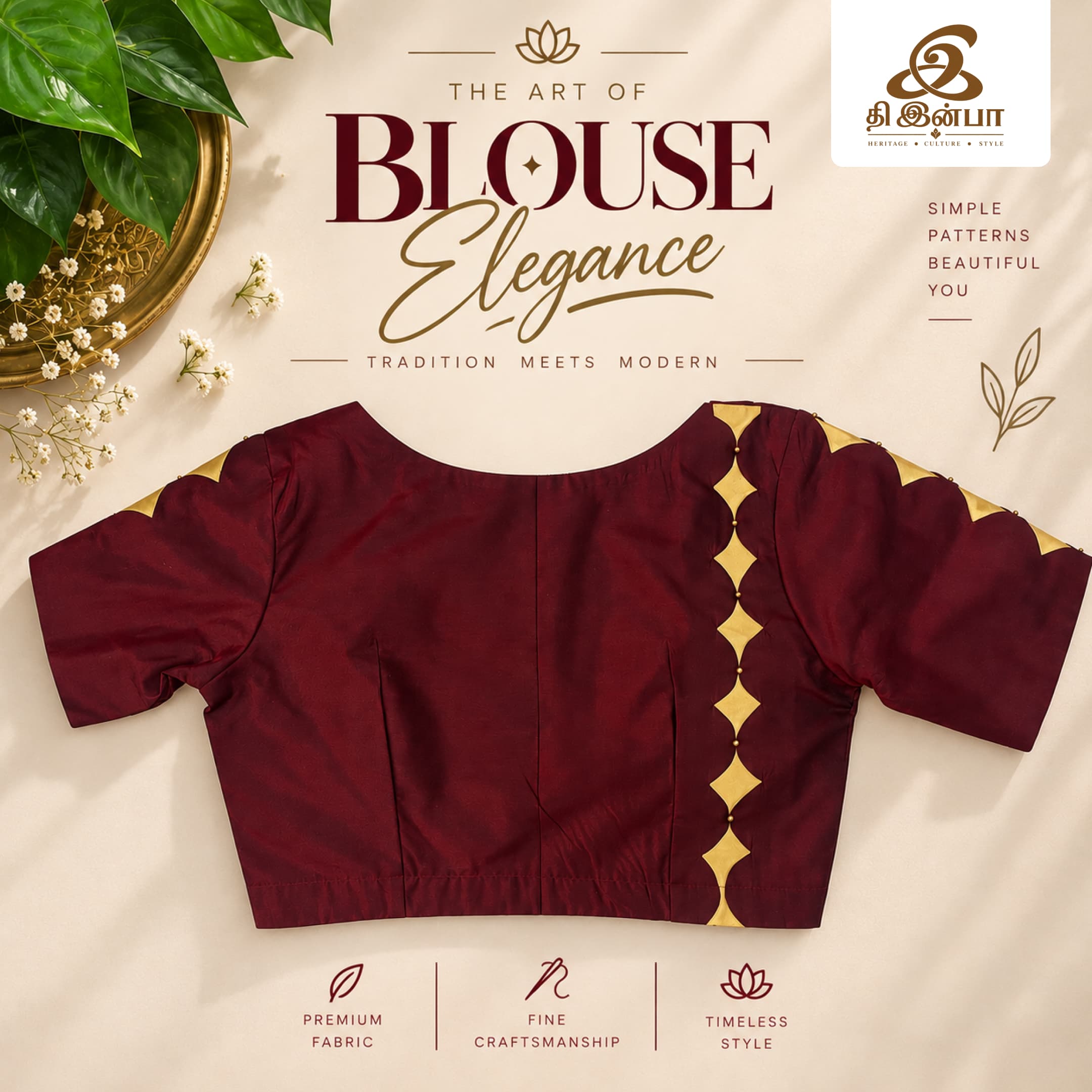 Maroon & Gold Diamond Pattern Blouse