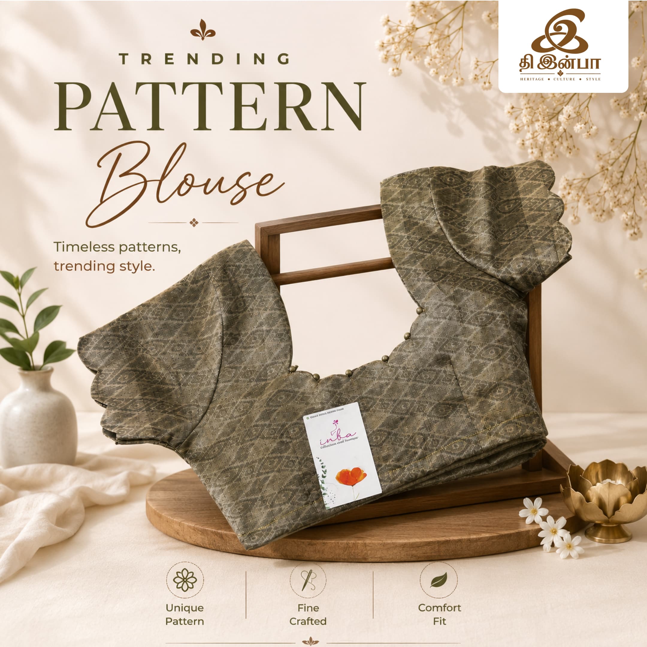 Grey Floral Pattern Blouse