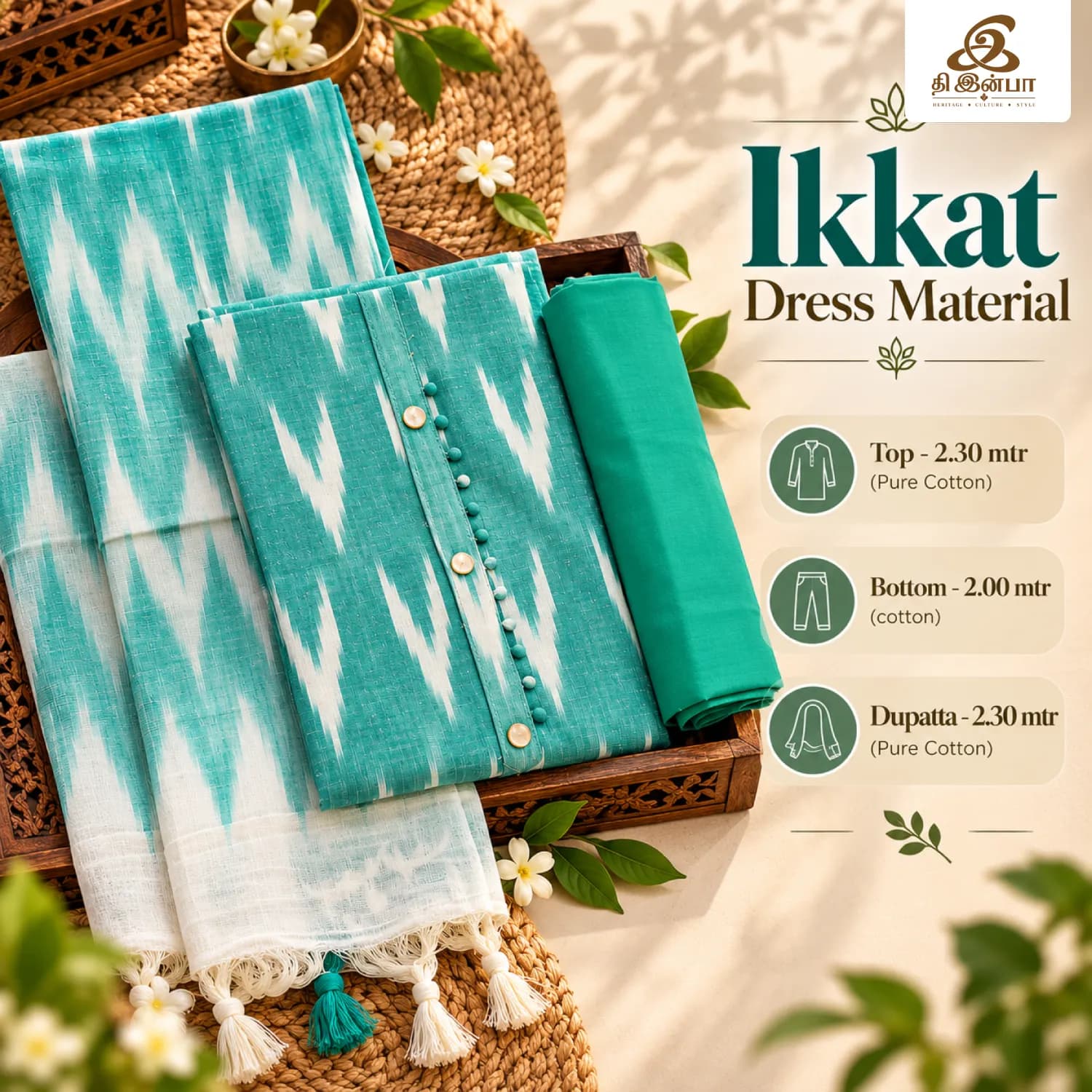 Teal & Green Ikkat Dress Material