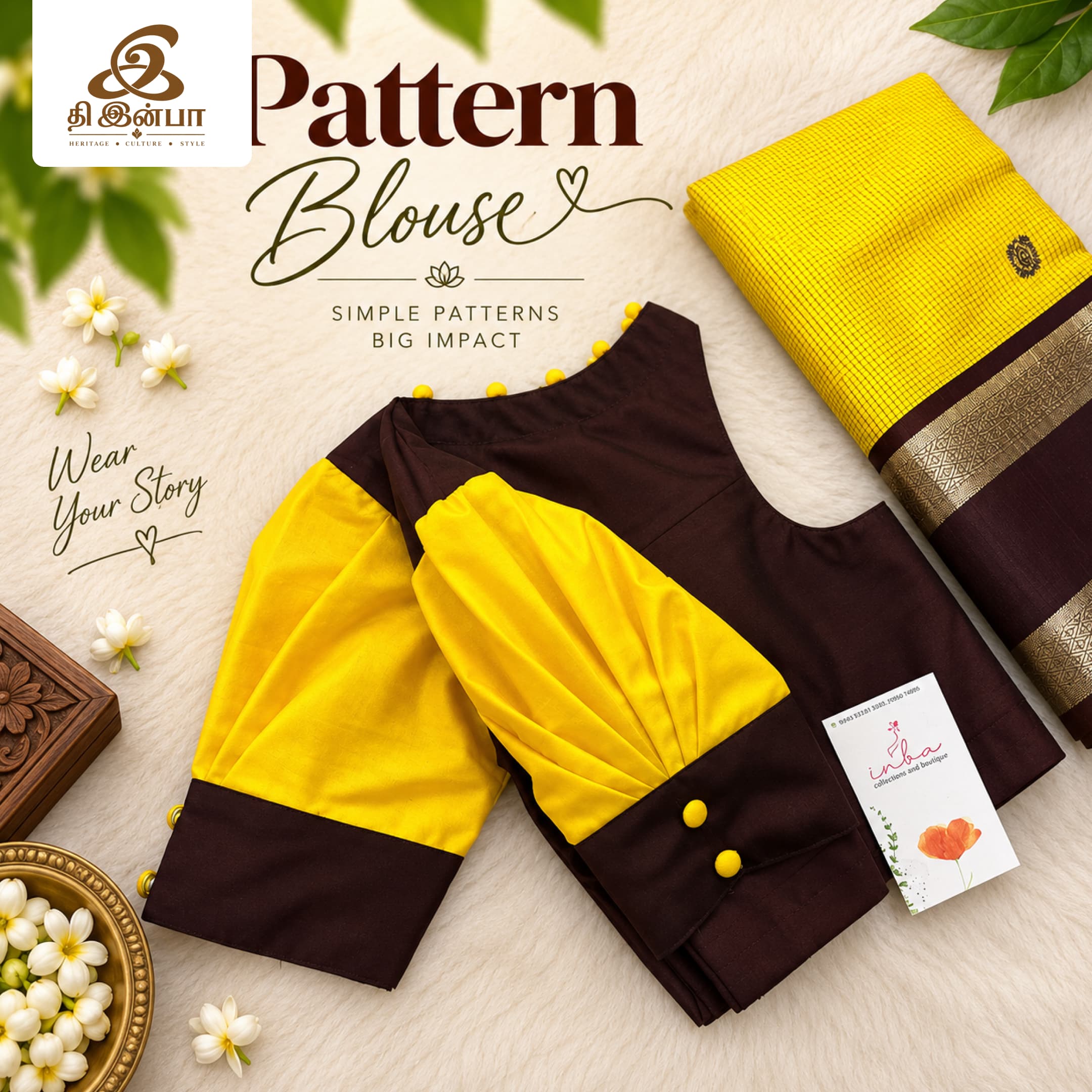Yellow & Black Contrast Pattern Blouse