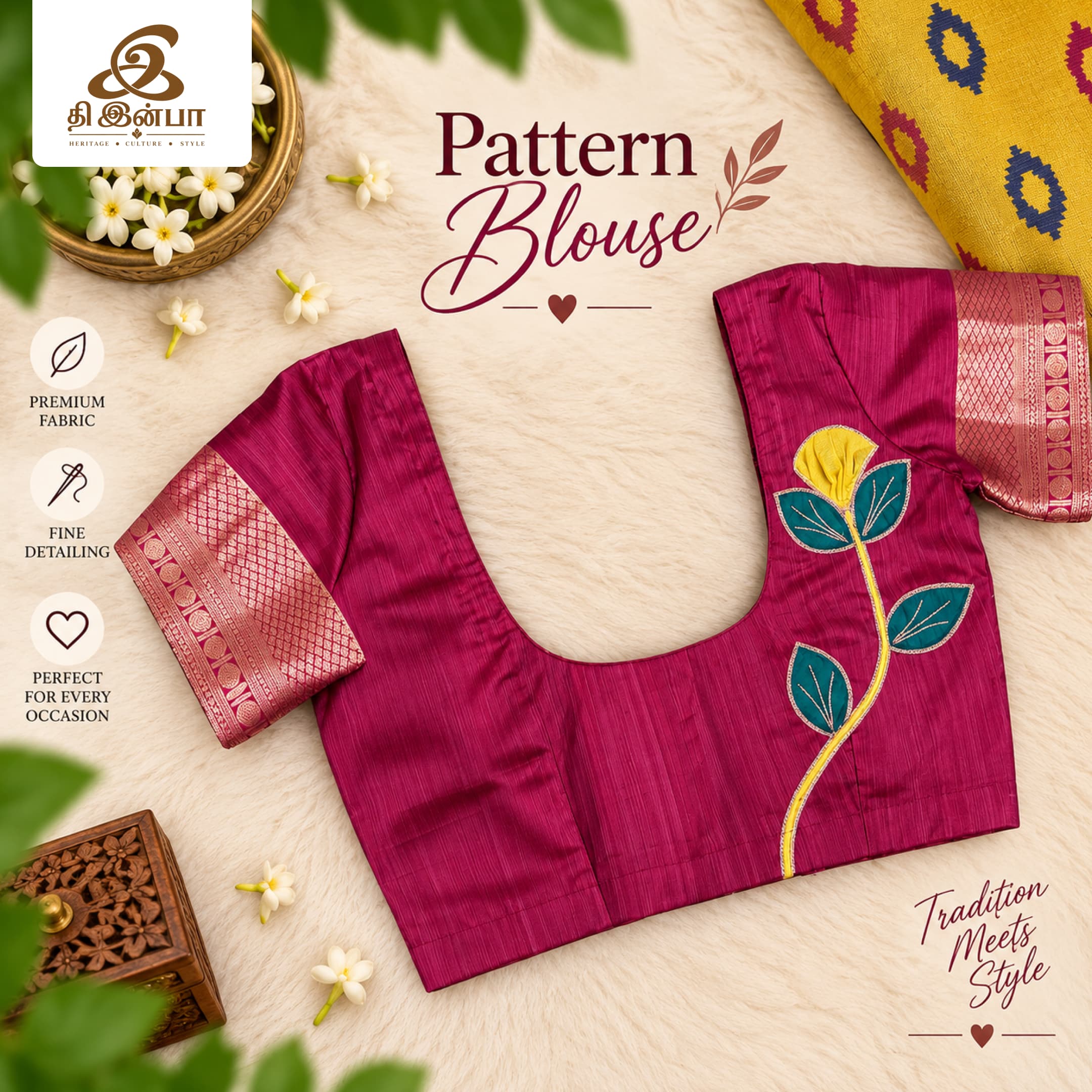 Wine Pink Floral-Accent Pattern Blouse