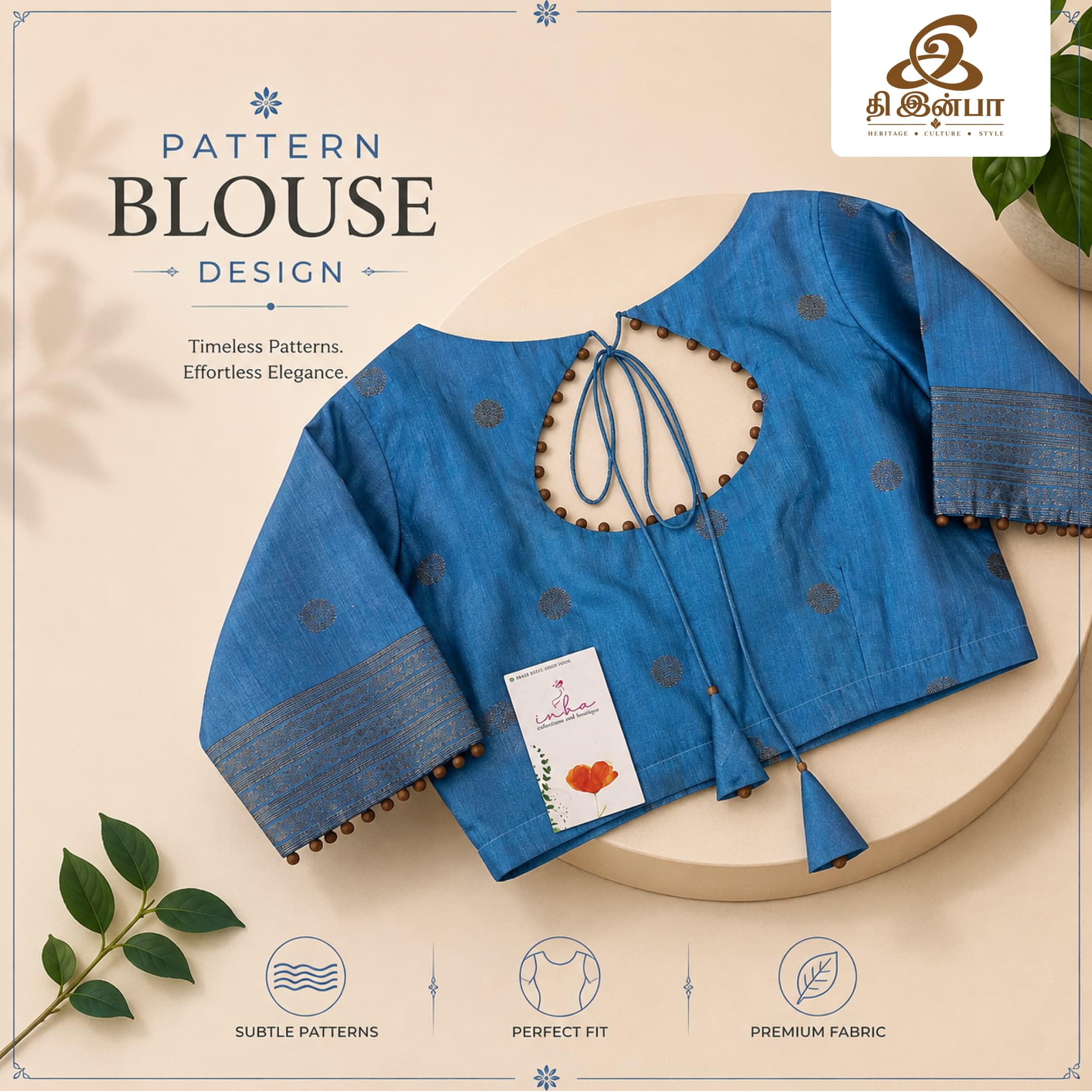 Sky Blue Leaf-Detail Pattern Blouse