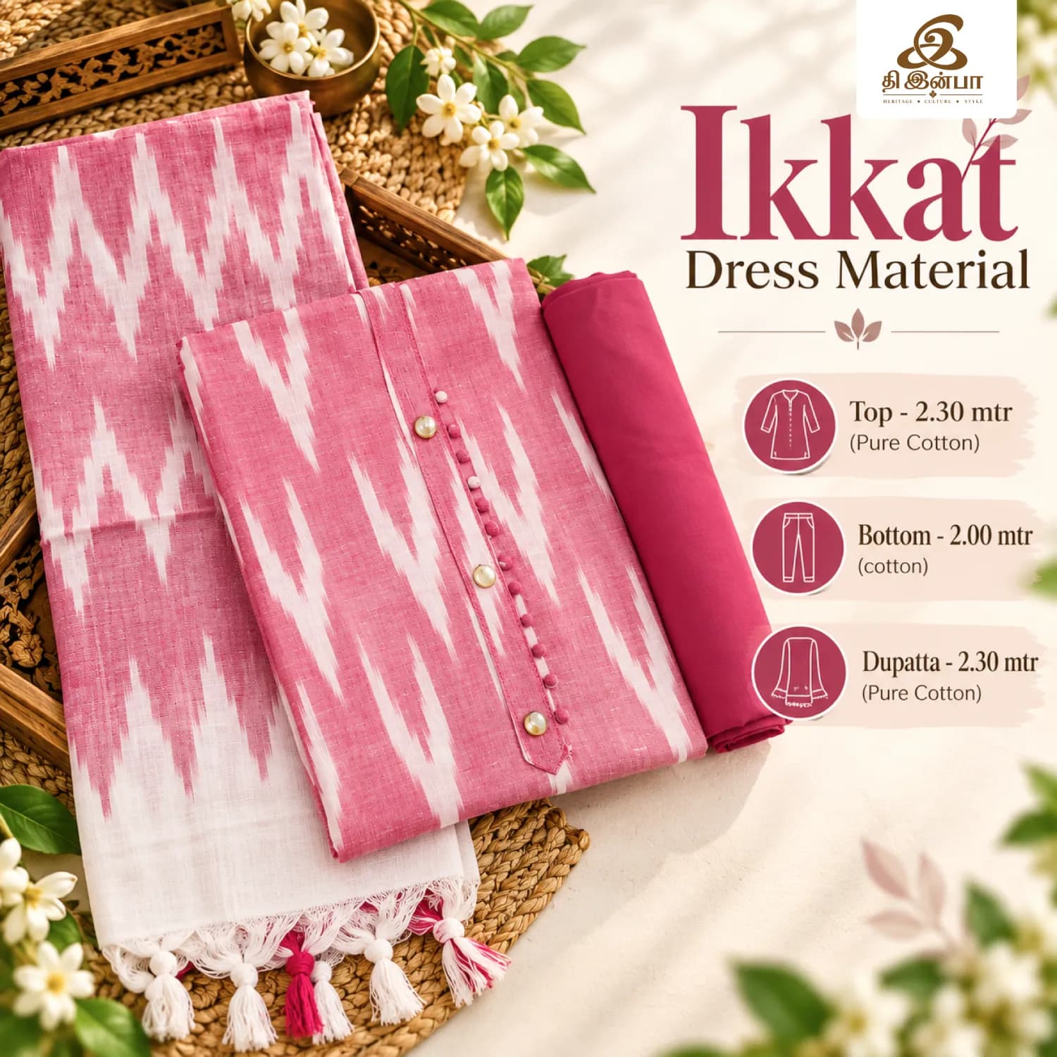 Pink Ikkat Dress Material