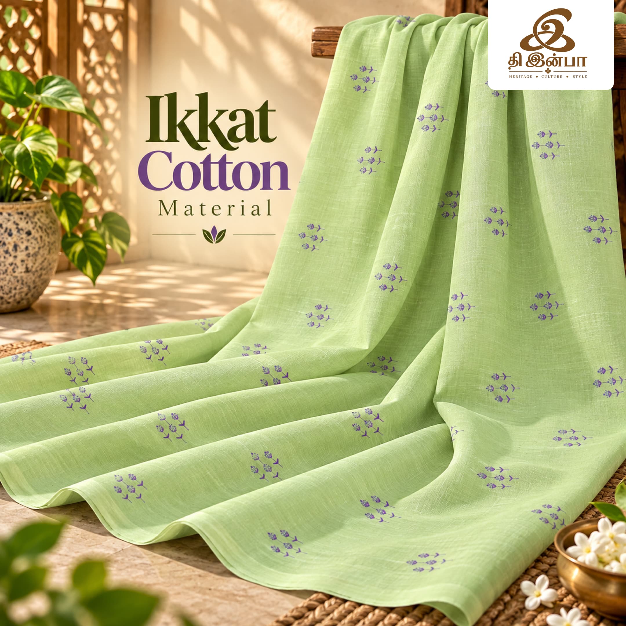 Pistachio Green Ikkat Cotton