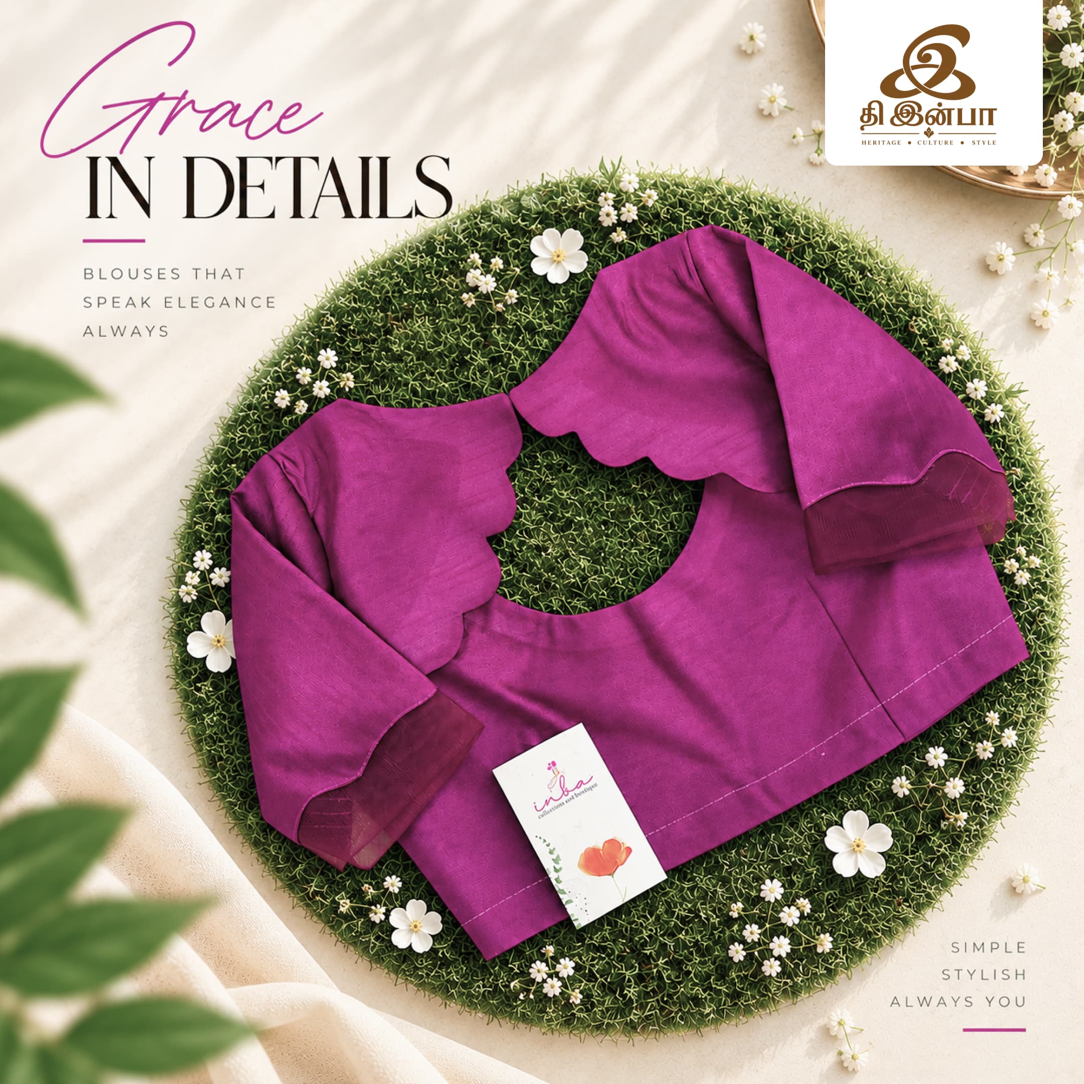 Magenta & Green Embellished Blouse