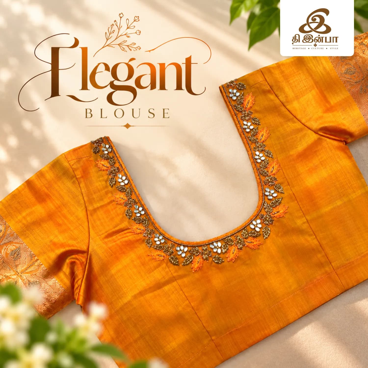 Orange Gold-Embroidery Blouse
