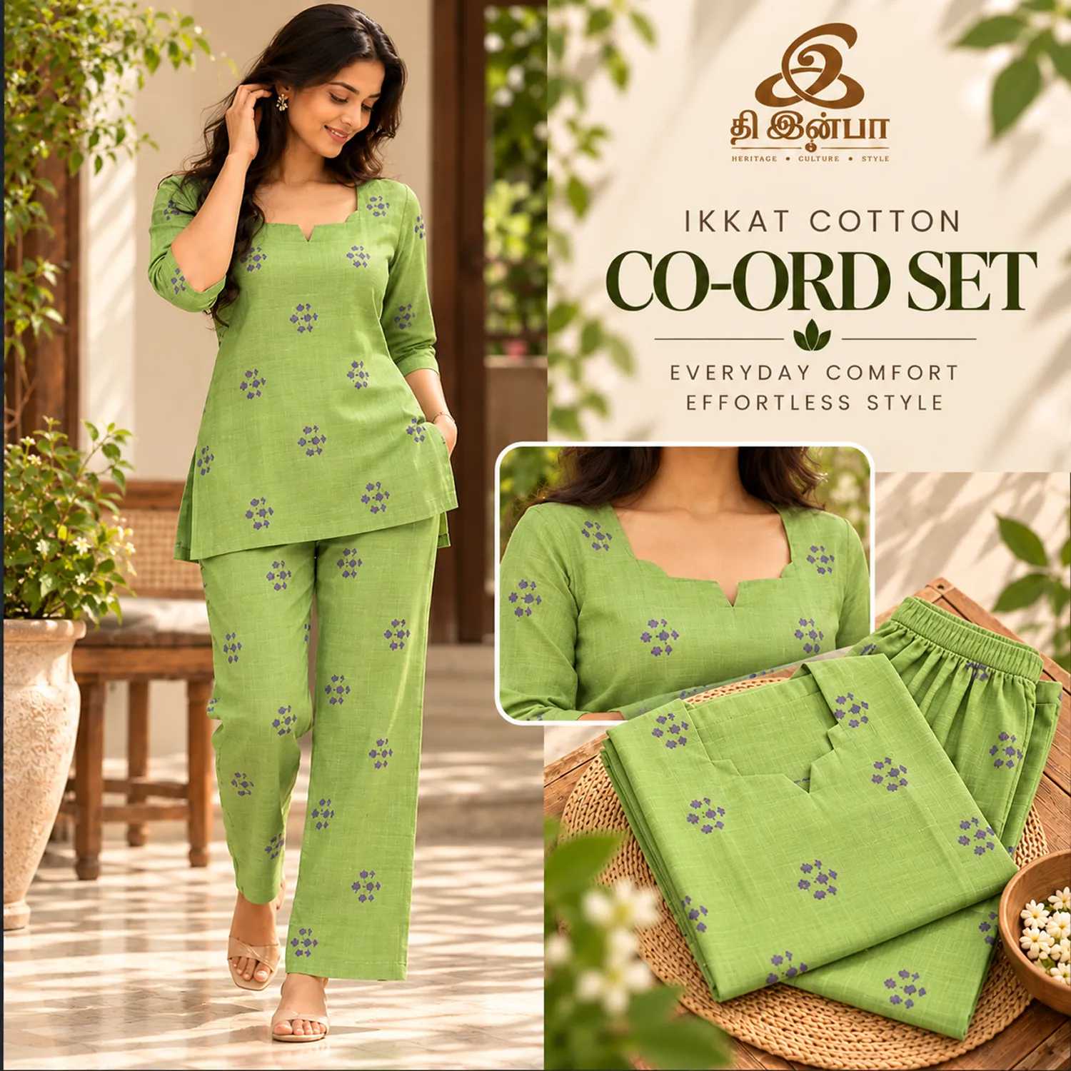 Lime Green Ikkat Cotton Co-Ord Set