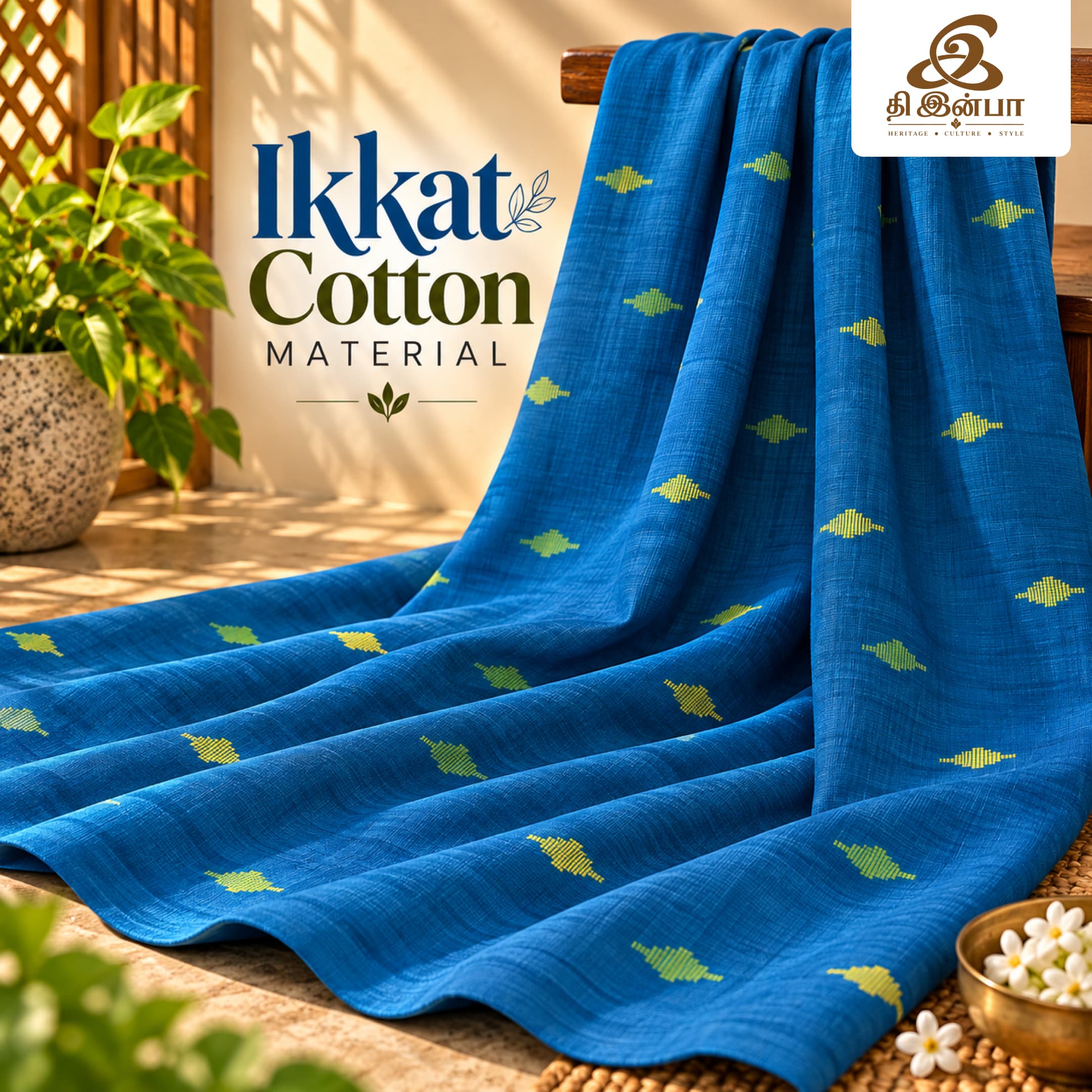 Blue & Yellow Ikkat Cotton (Per Meter)