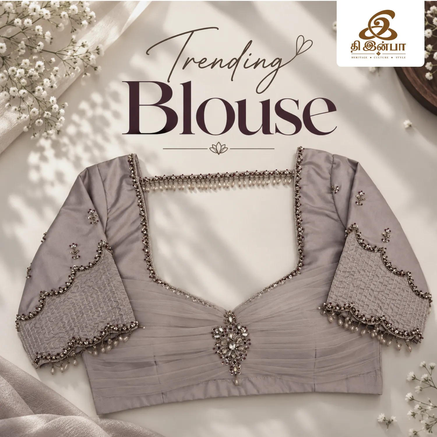 Grey Statement Embroidery Blouse