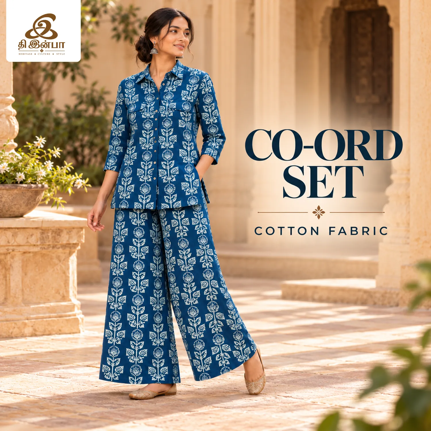 Royal Blue Floral Cotton Co-Ord Set