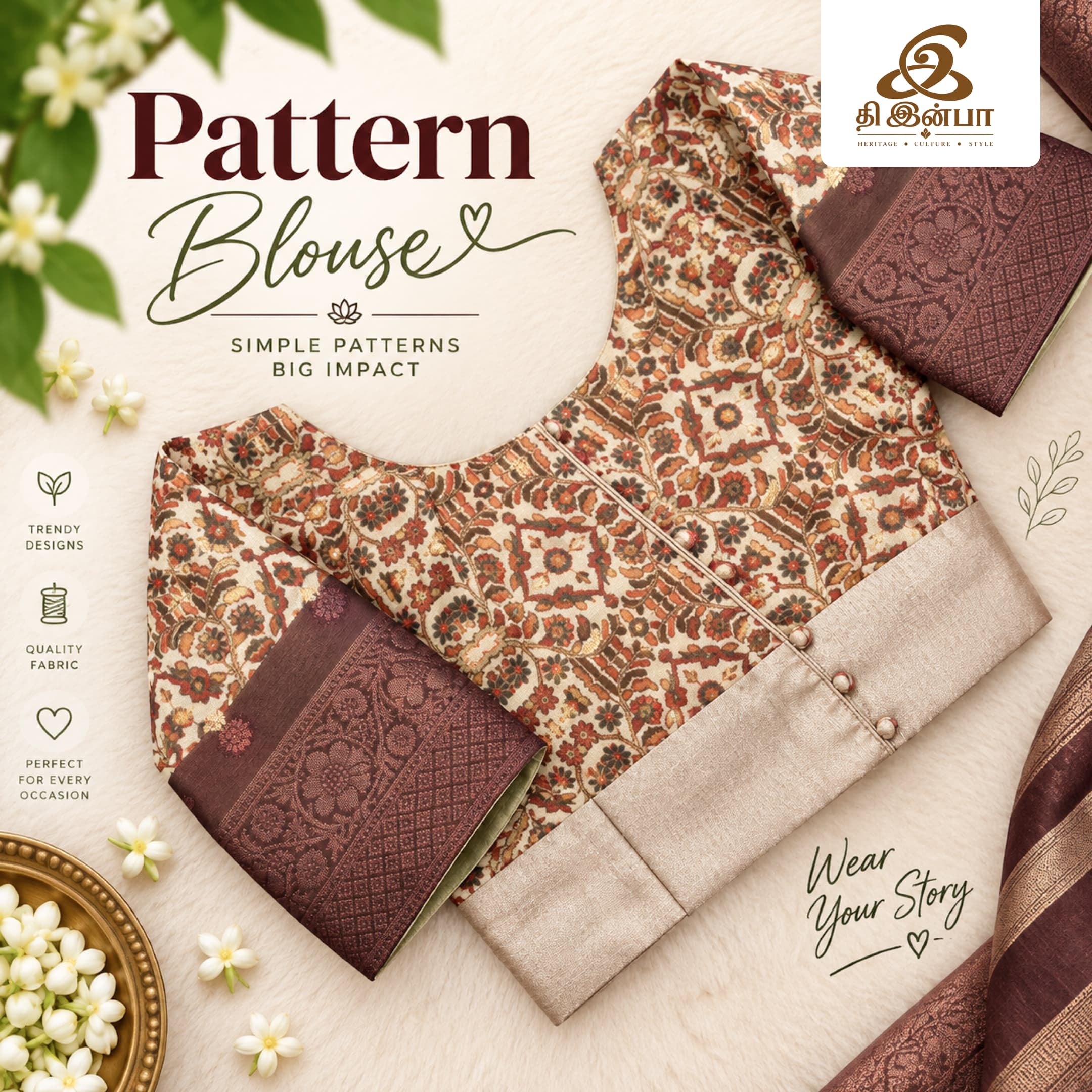 Beige Floral Pattern Blouse