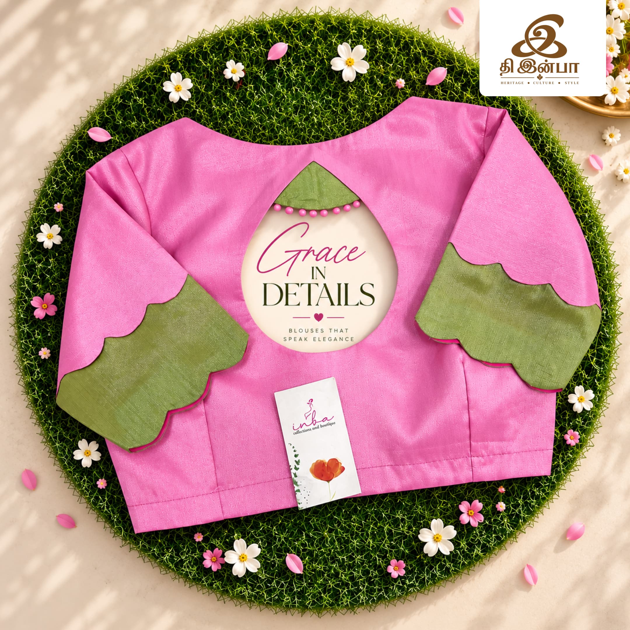 Pink & Olive Scalloped Blouse