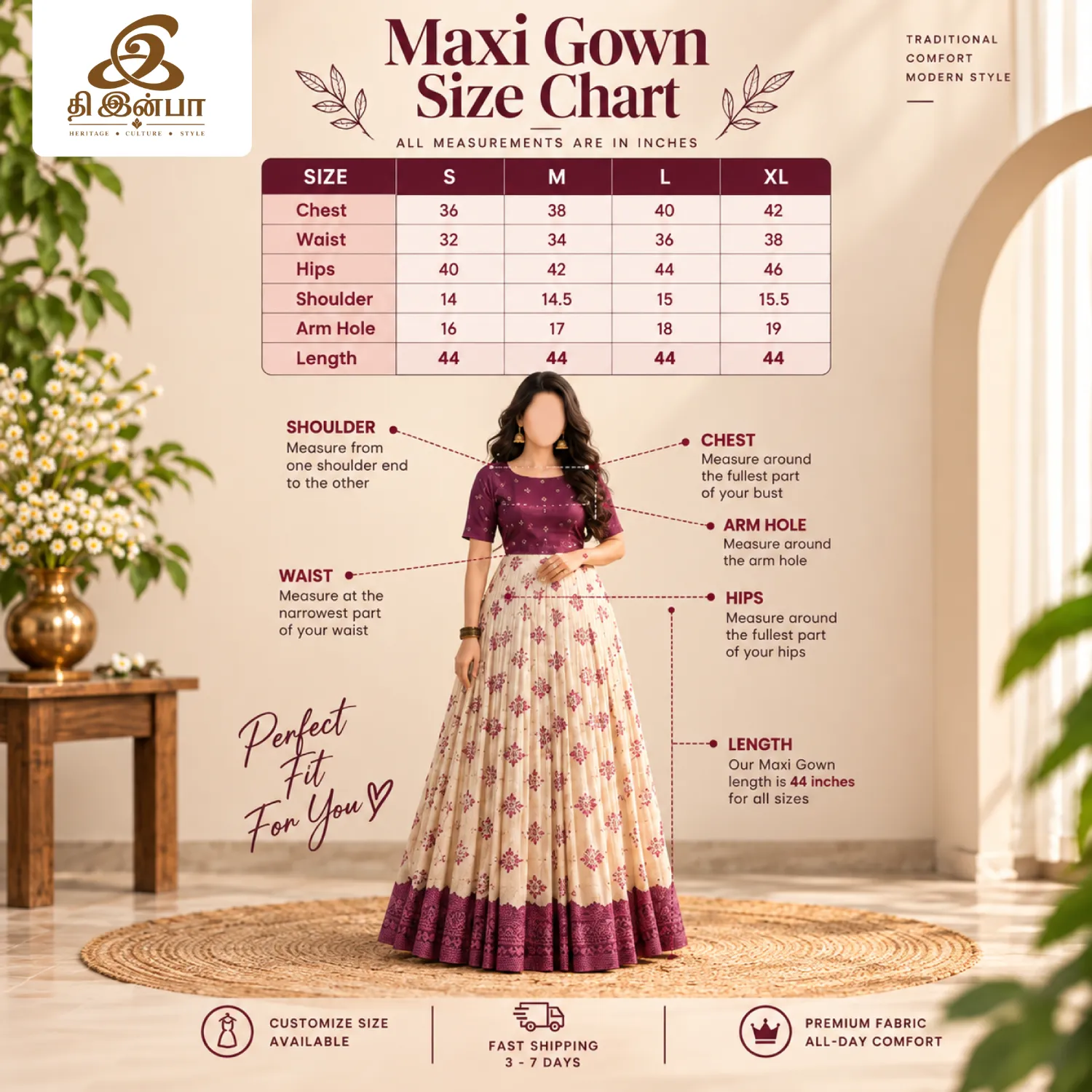 Wine Floral Printed Maxi Gown - Thumbnail 2