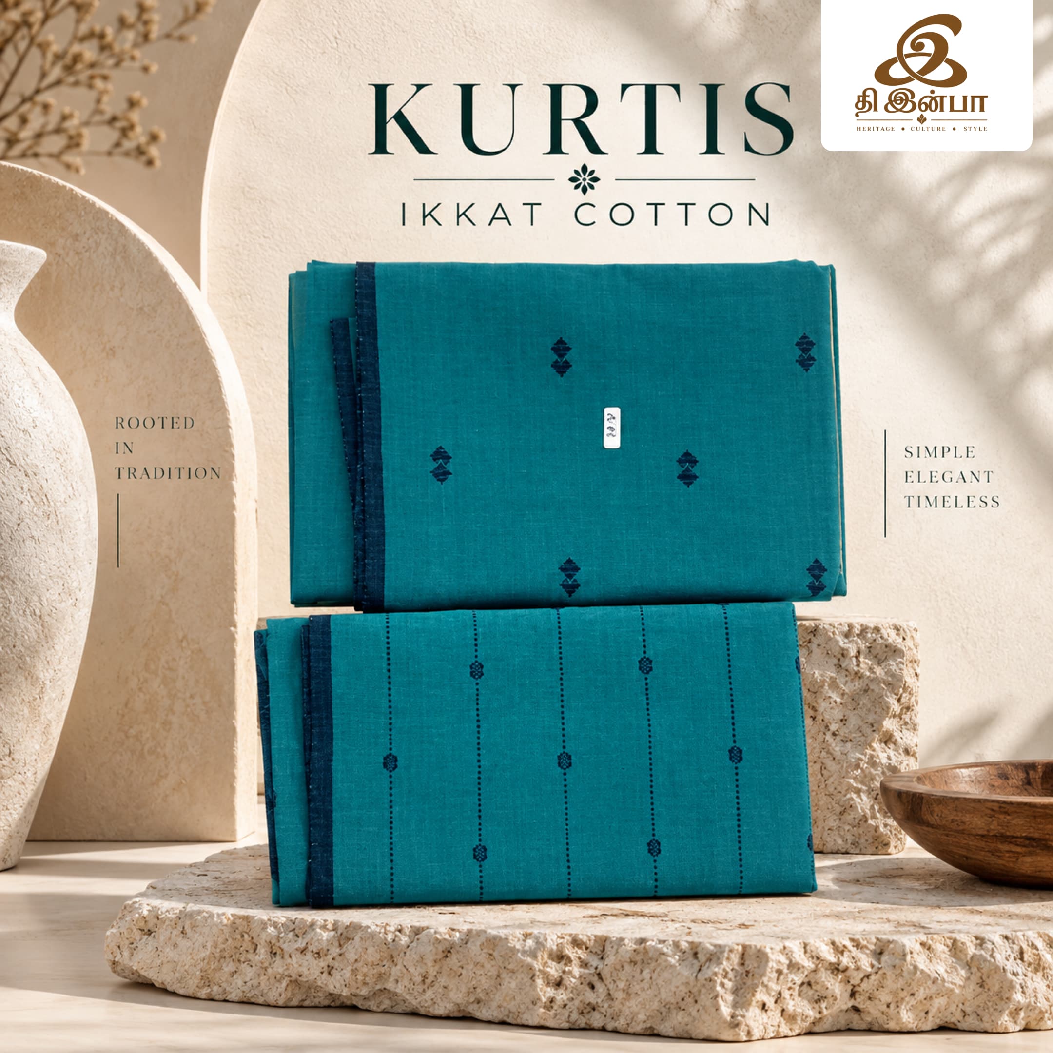 Teal Blue Ikkat Cotton Kurti
