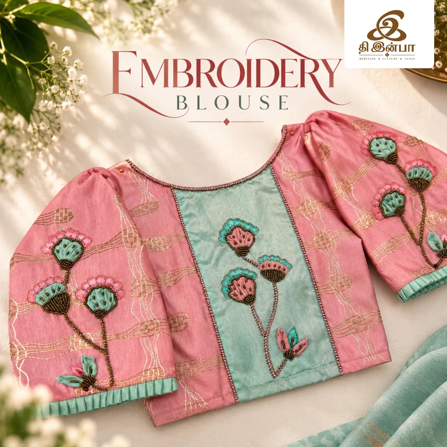 Pink Floral Embroidery Blouse