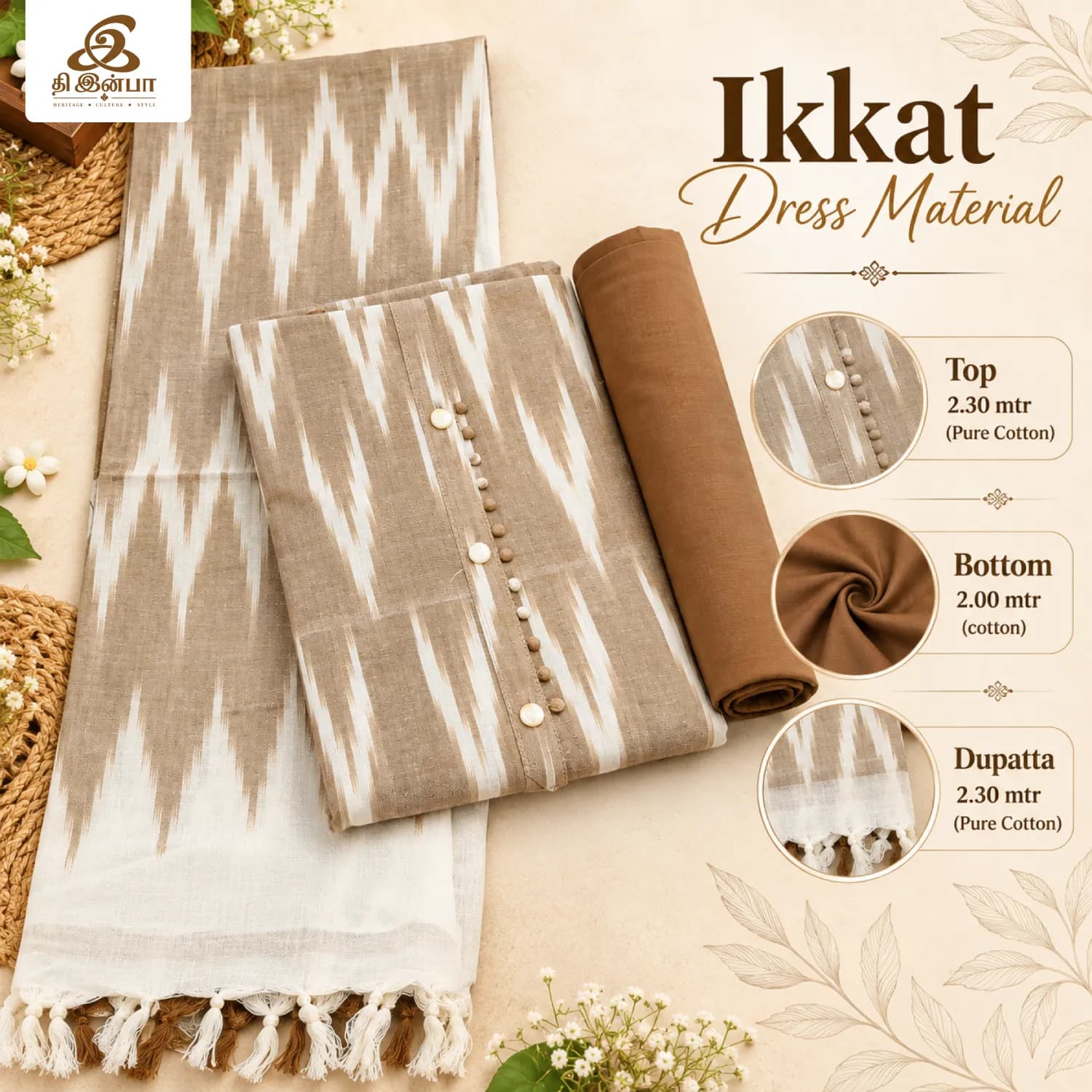 Beige & Ivory Ikkat Dress Material