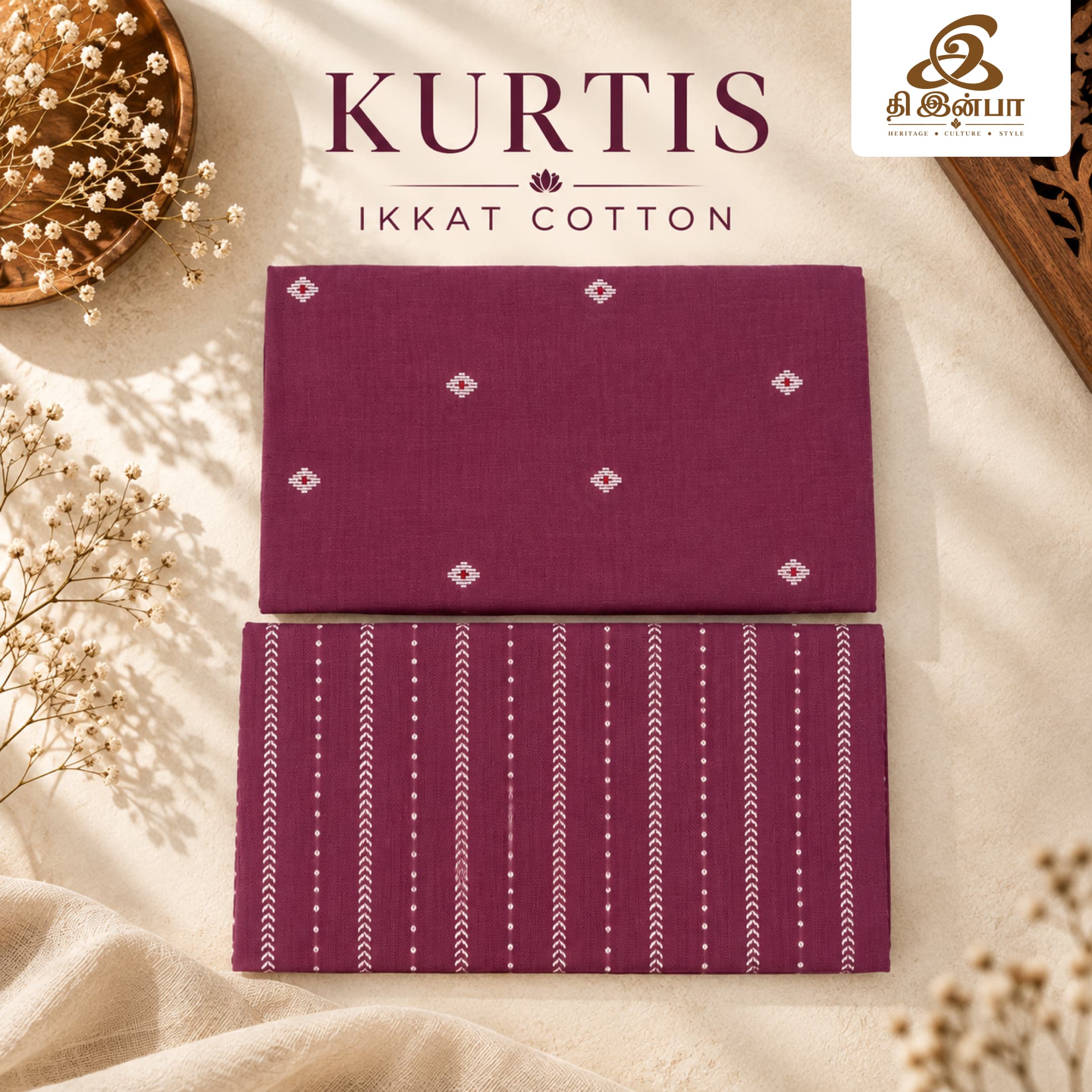 Plum Purple Ikkat Cotton Kurti