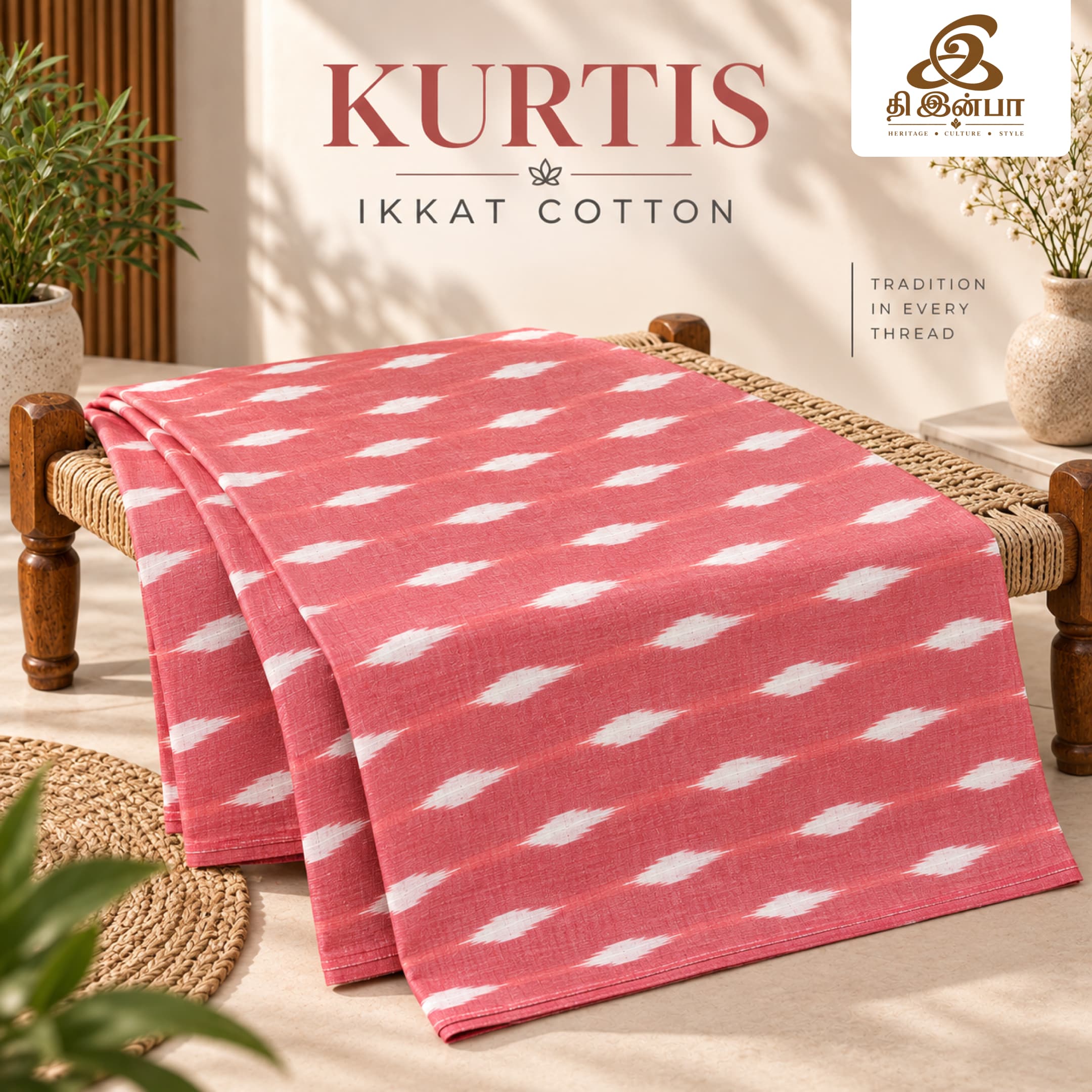 Coral Pink Ikkat Cotton