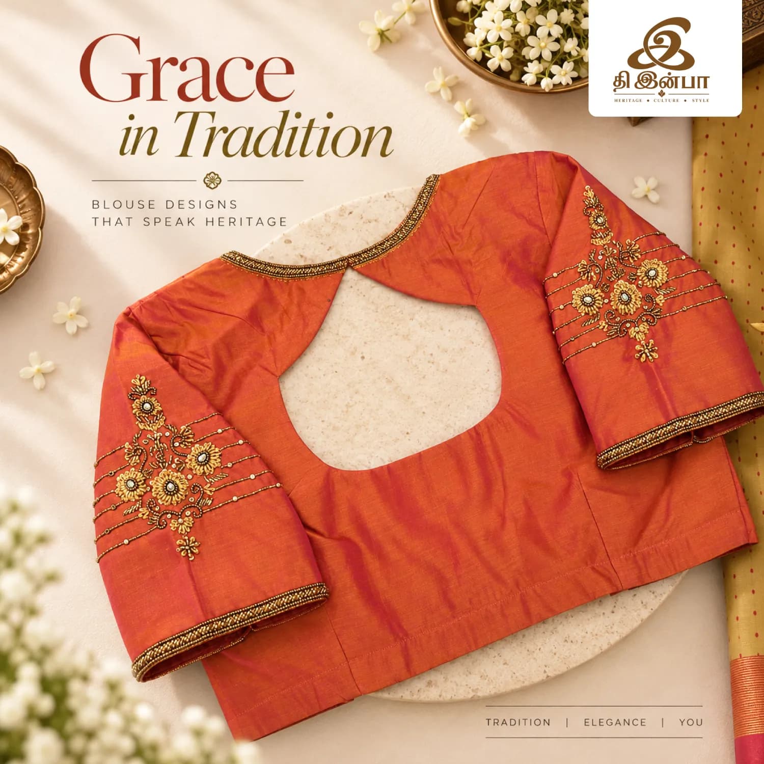 Orange Floral Embroidered Blouse