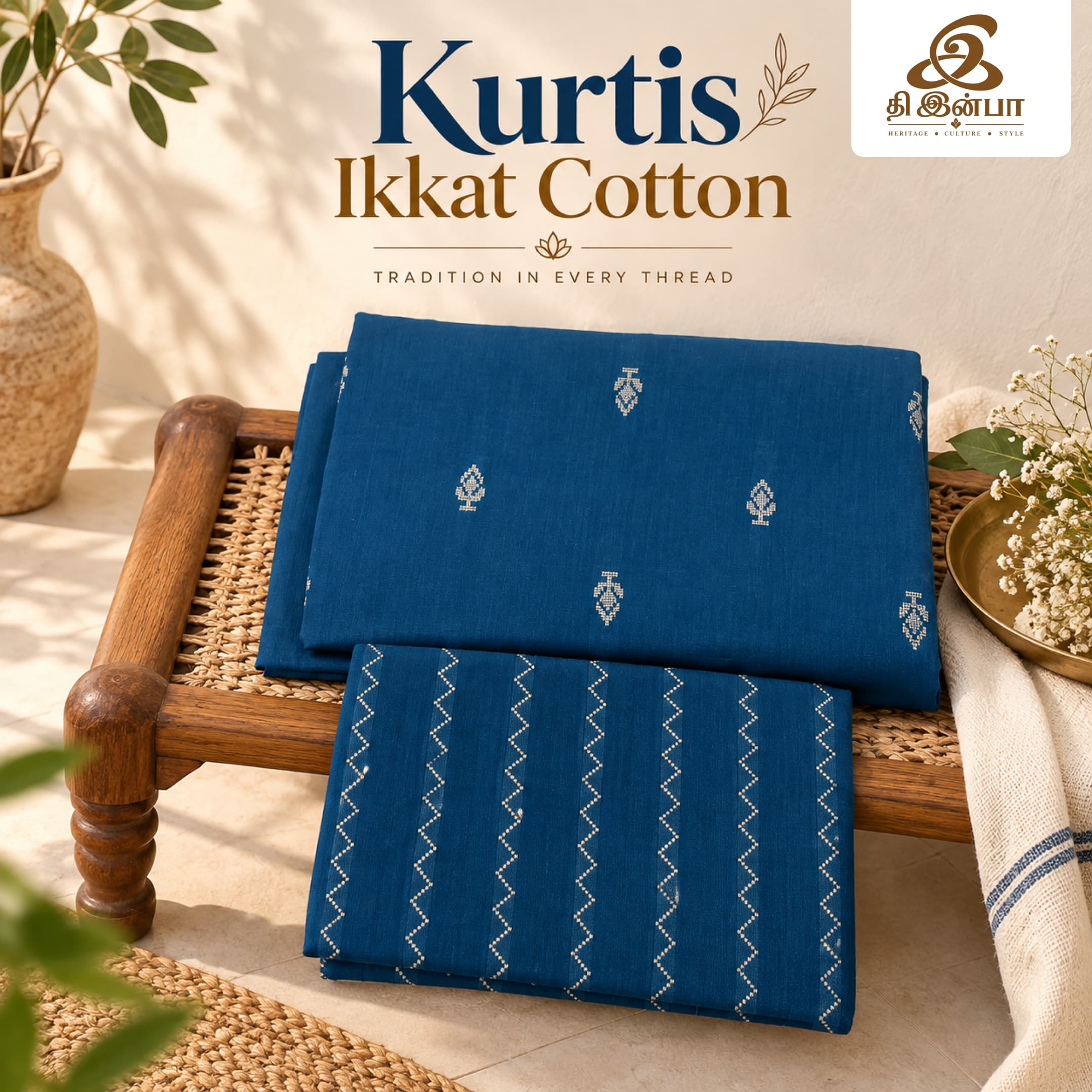 Royal Blue Ikkat Cotton Kurti