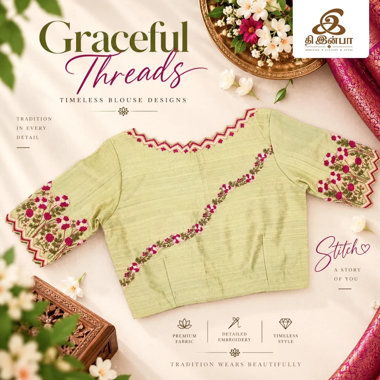 Lime Green Floral Embroidery Blouse