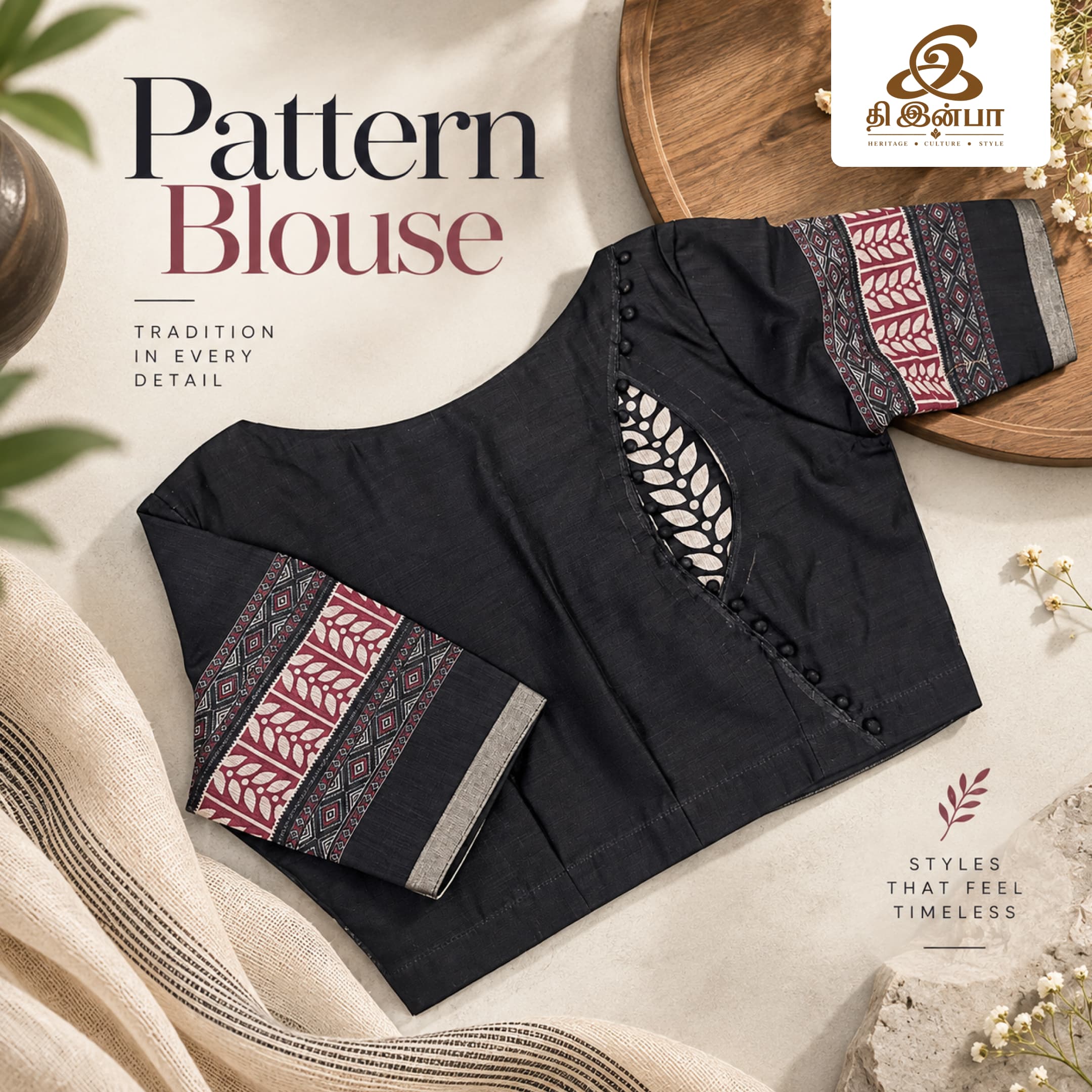Black & Multicolor Sleeve Pattern Blouse